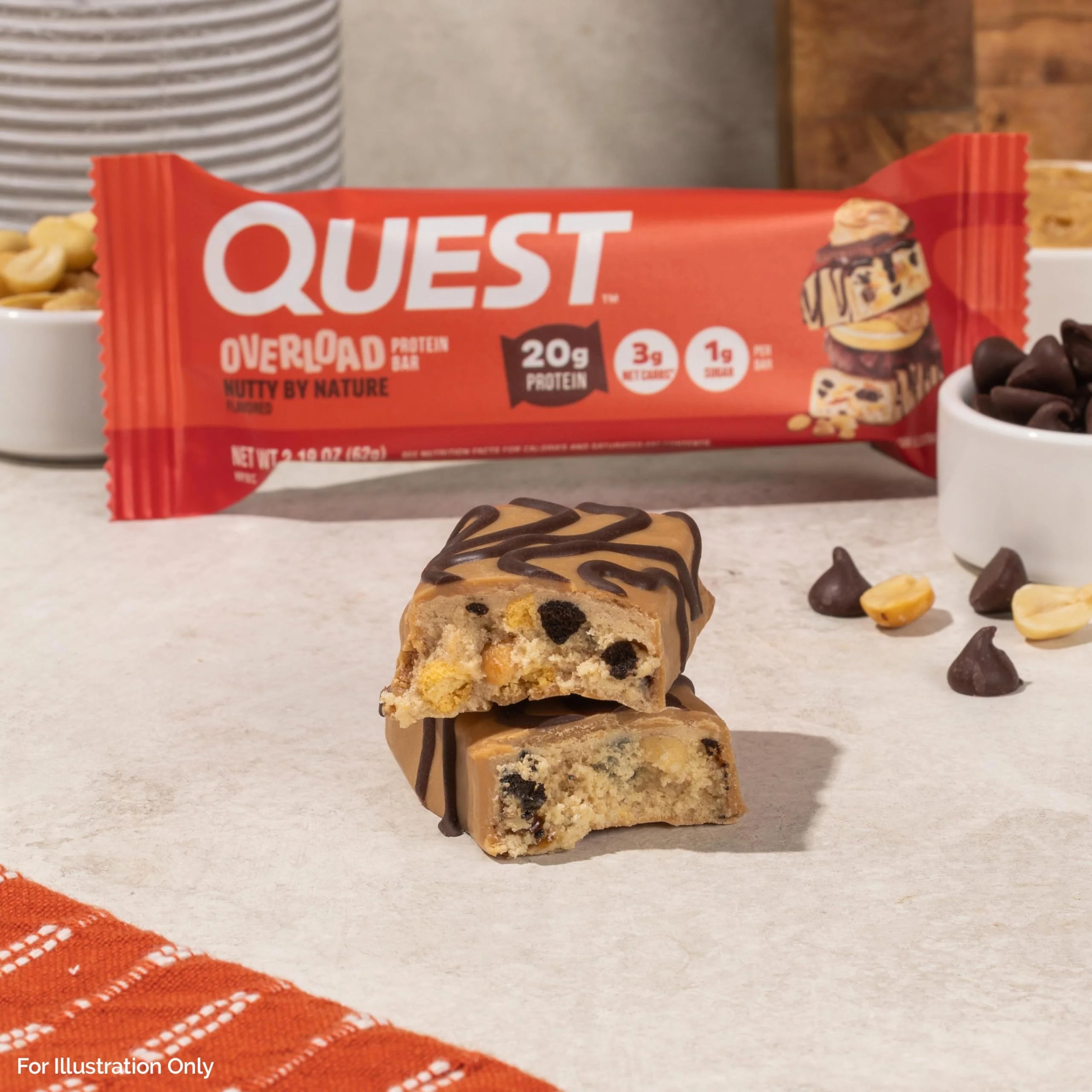Quest Nutrition Overload Protein Bars, Nutty by Nature Flavored Protein Bars, 20g Protein, 1g Sugar, 3g Net Carbs, Gluten Free, 12 Count - Image 5