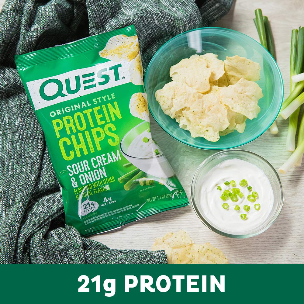 Quest Nutrition Protein Chips, Sour Cream & Onion, 21g Protein, 3g Net Carbs, 130 Cals, 1.1 oz Bag, 1 Count, High Protein, Low Carb, Gluten Free, Soy Free, Potato Free (Pack of 2) - Image 3
