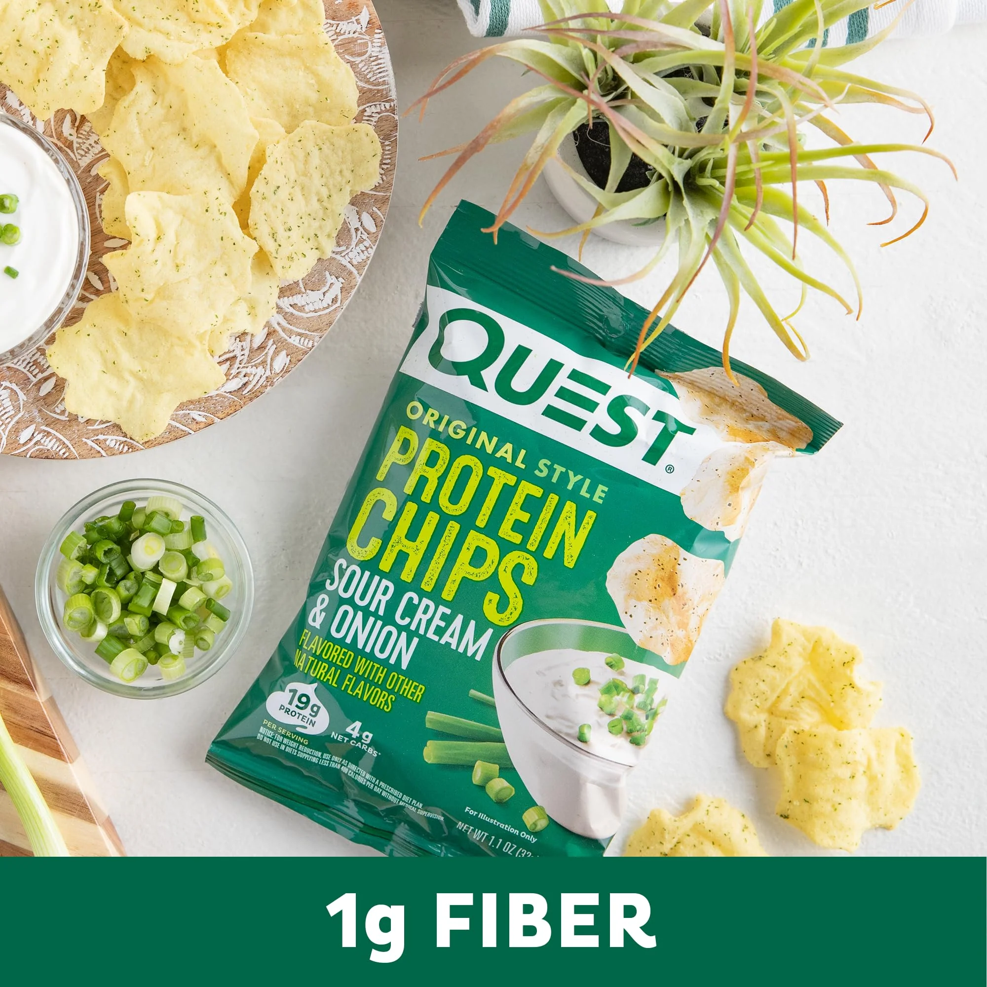 Quest Nutrition Sour Cream & Onion Protein Chips, 19g Protein, 4g Net Carbs, Low Carb, Gluten Free, 1.1 oz, 4 count - Image 3