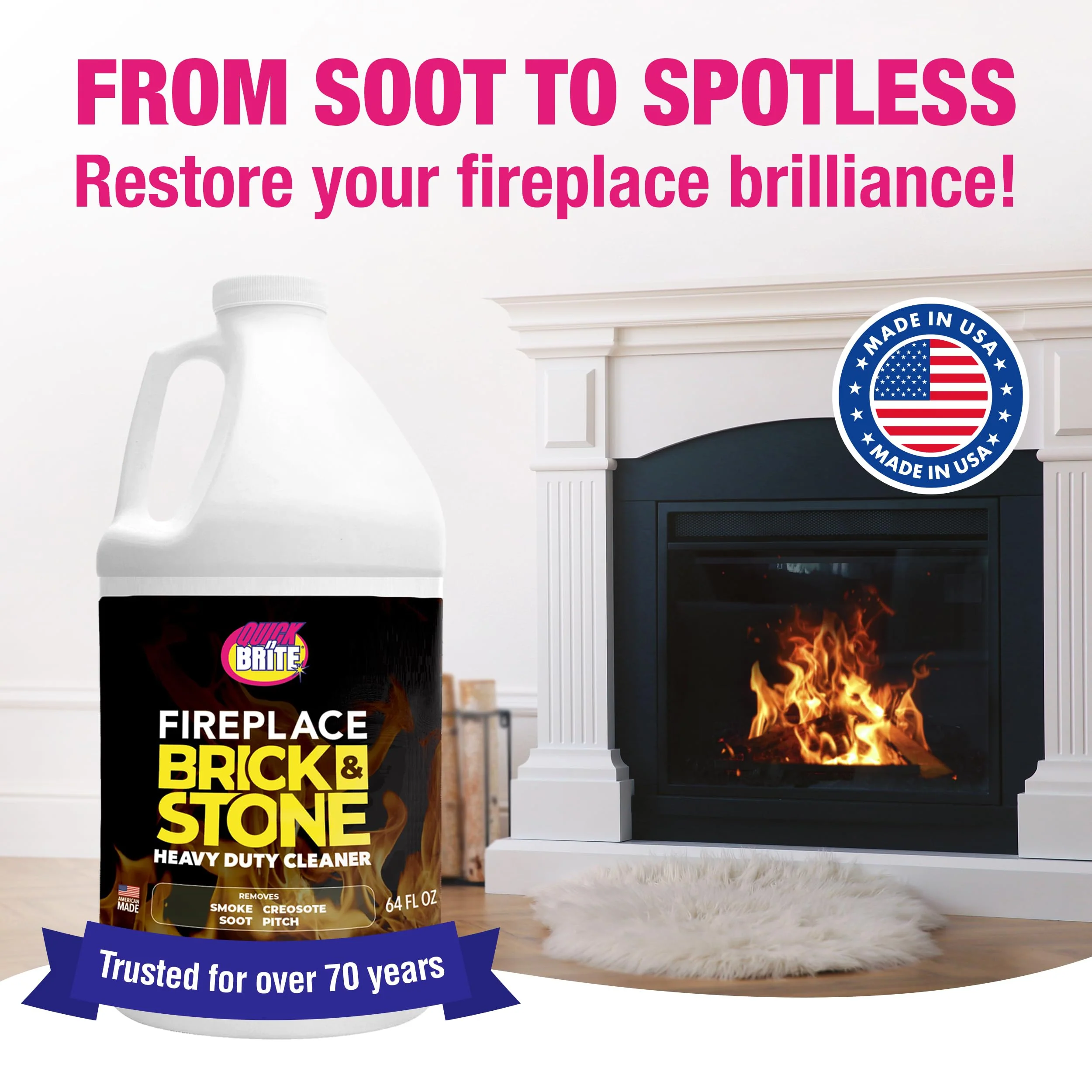 Quick 'n Brite Fireplace Gel Cleaner for Brick, Stone, Rock, Tile, and Marble, Nonabrasive Fireplace Cleaner, Made in the USA, 64oz - Image 2