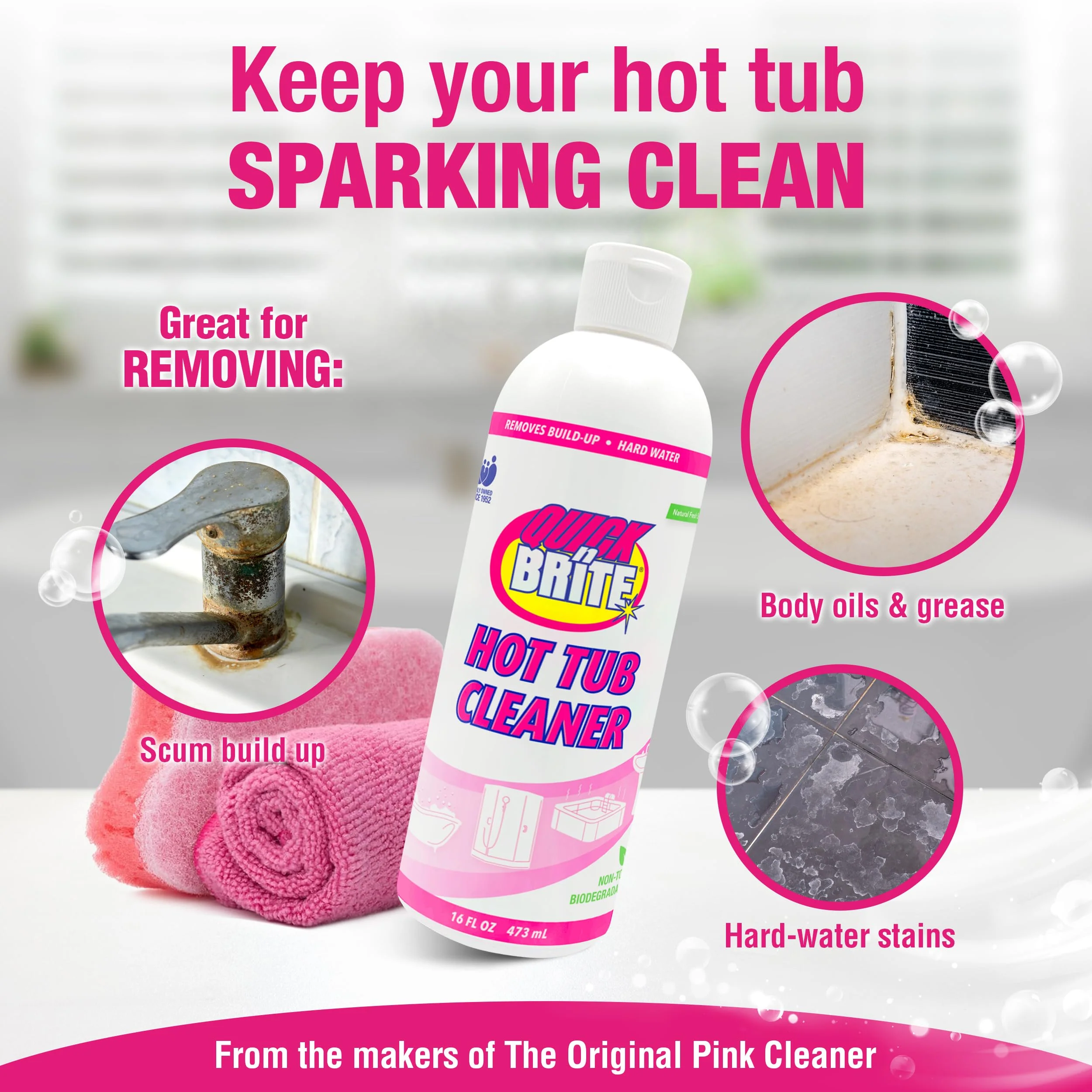 Quick N Brite Heavy Duty Hot Tub Cleaner Kit - Non-abrasive Cleaning Gel with Sponge and Cloth, 16 oz. (Packaging May Vary) - Image 6