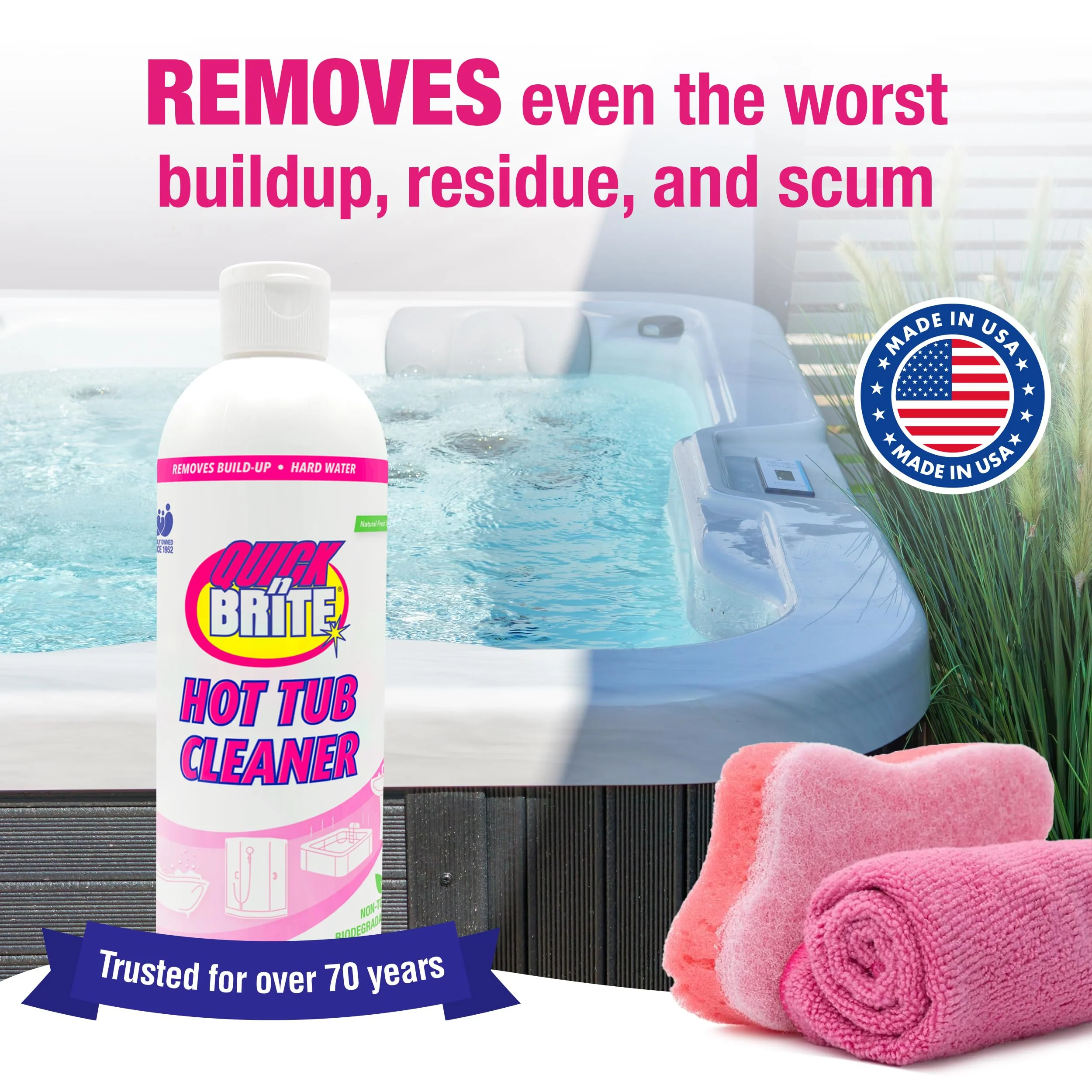 Quick N Brite Heavy Duty Hot Tub Cleaner Kit - Non-abrasive Cleaning Gel with Sponge and Cloth, 16 oz. (Packaging May Vary) - Image 8