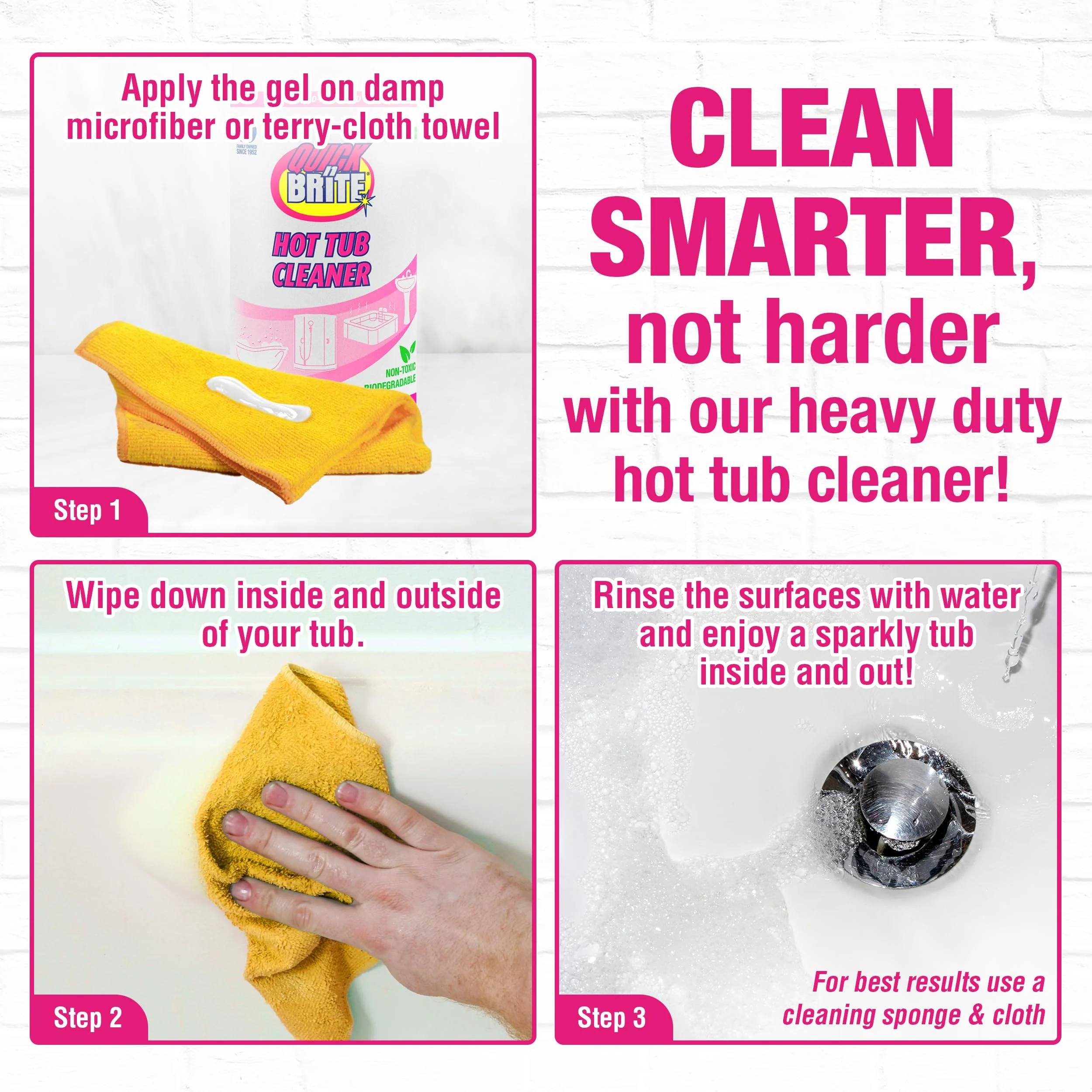Quick N Brite Heavy Duty Hot Tub Cleaner Kit - Non-abrasive Cleaning Gel with Sponge and Cloth, 32 oz. (Packaging May Vary) - Image 3
