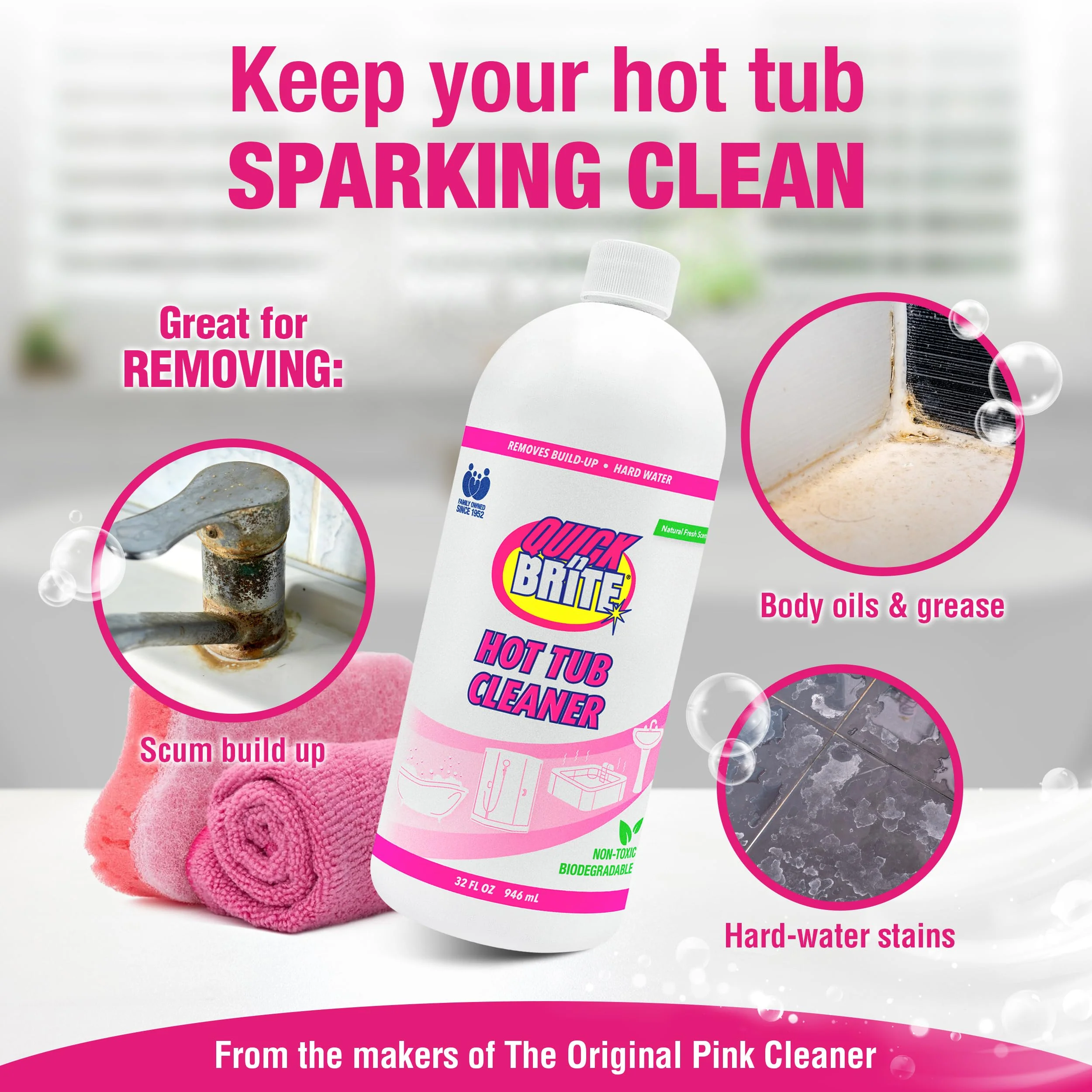 Quick N Brite Heavy Duty Hot Tub Cleaner Kit - Non-abrasive Cleaning Gel with Sponge and Cloth, 32 oz. (Packaging May Vary) - Image 5