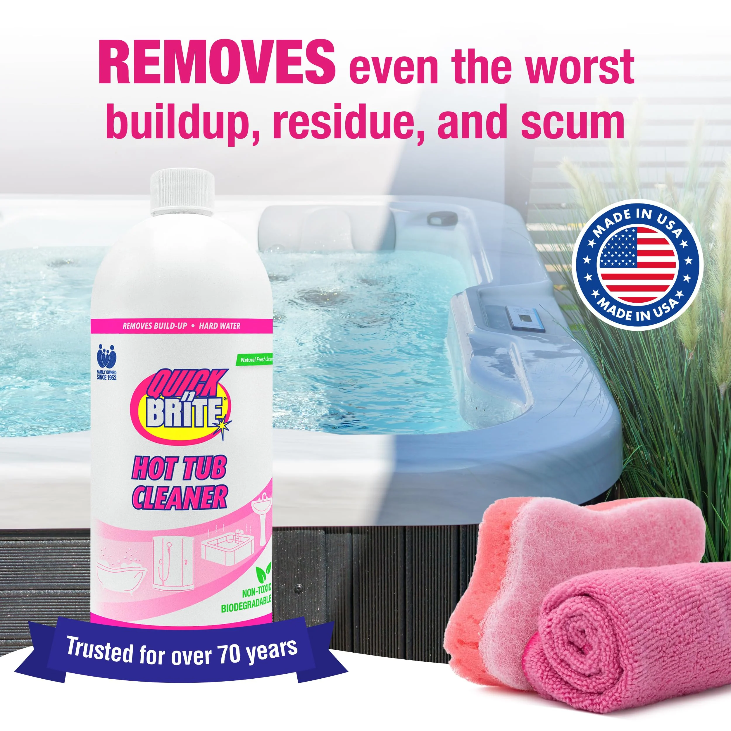 Quick N Brite Heavy Duty Hot Tub Cleaner Kit - Non-abrasive Cleaning Gel with Sponge and Cloth, 32 oz. (Packaging May Vary) - Image 8