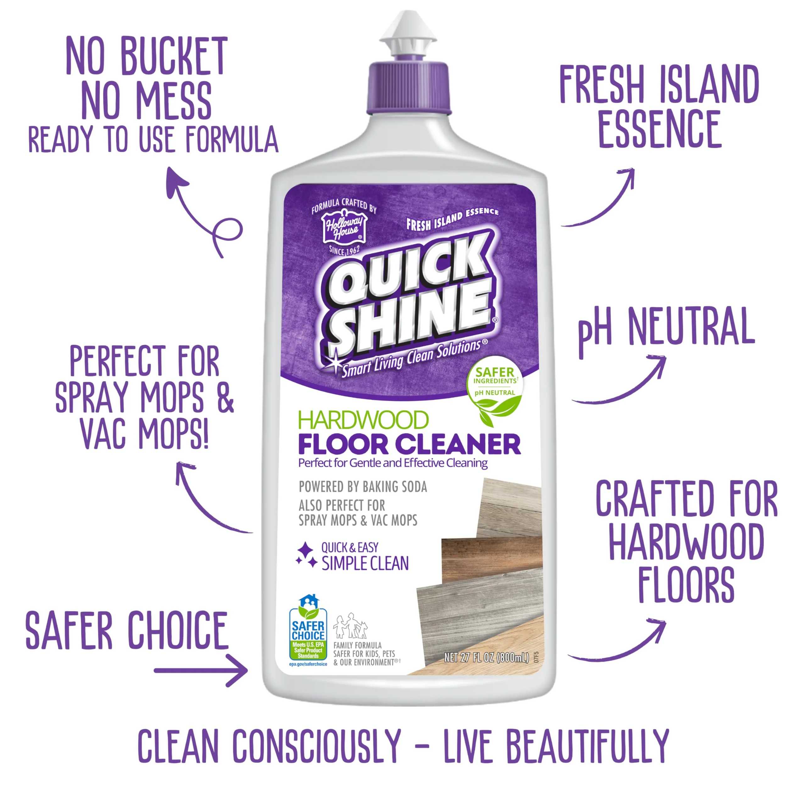 Quick Shine Hardwood Floor Cleaner & Wood Floor Polish w/Plant-Derived Carnauba 27oz Bottles,Removes Scratches,Safer Choice,A Clean That Can Be Seen,(Pack of 4) - Image 11