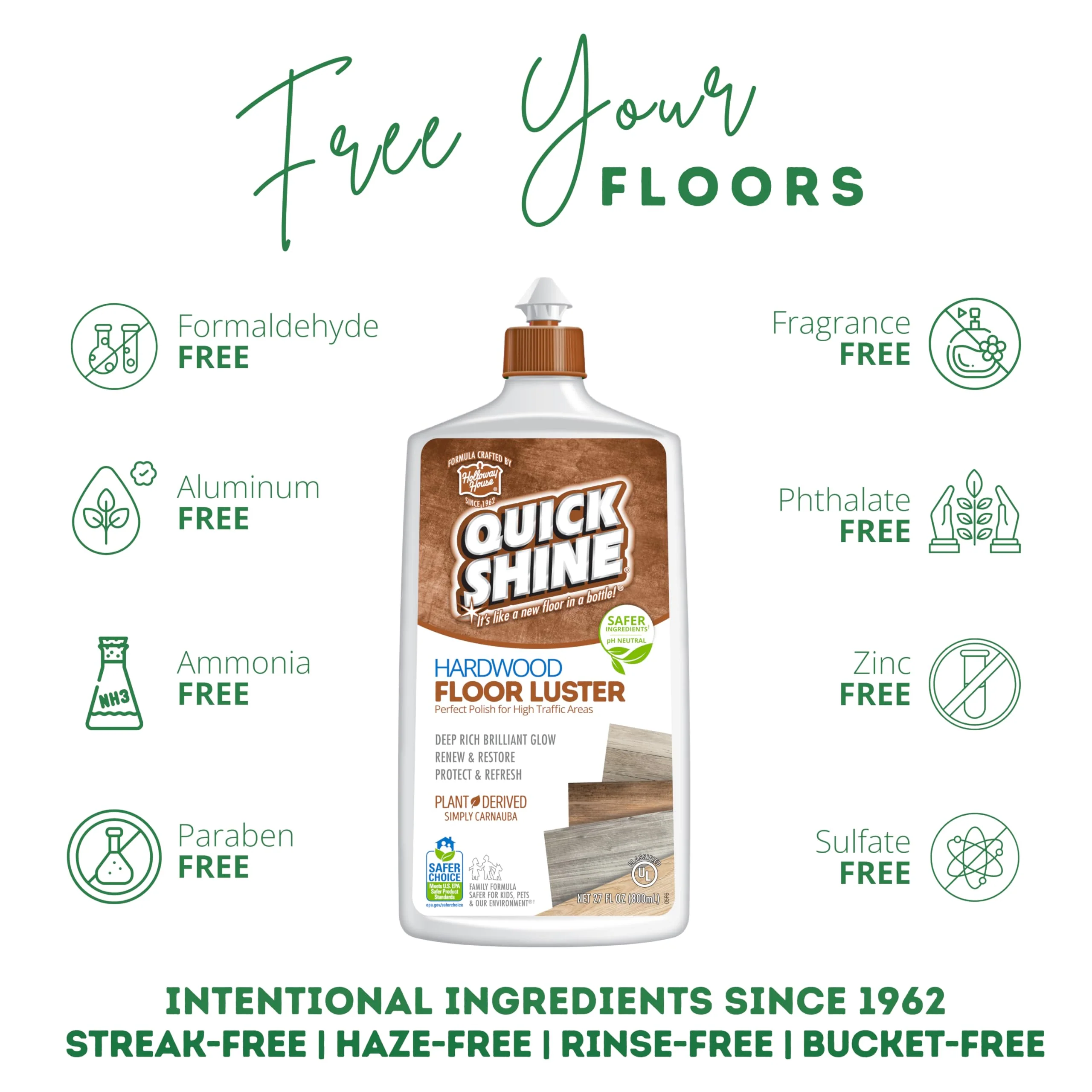 Quick Shine Hardwood Floor Cleaner & Wood Floor Polish w/Plant-Derived Carnauba 27oz Bottles,Removes Scratches,Safer Choice,A Clean That Can Be Seen,(Pack of 4) - Image 8
