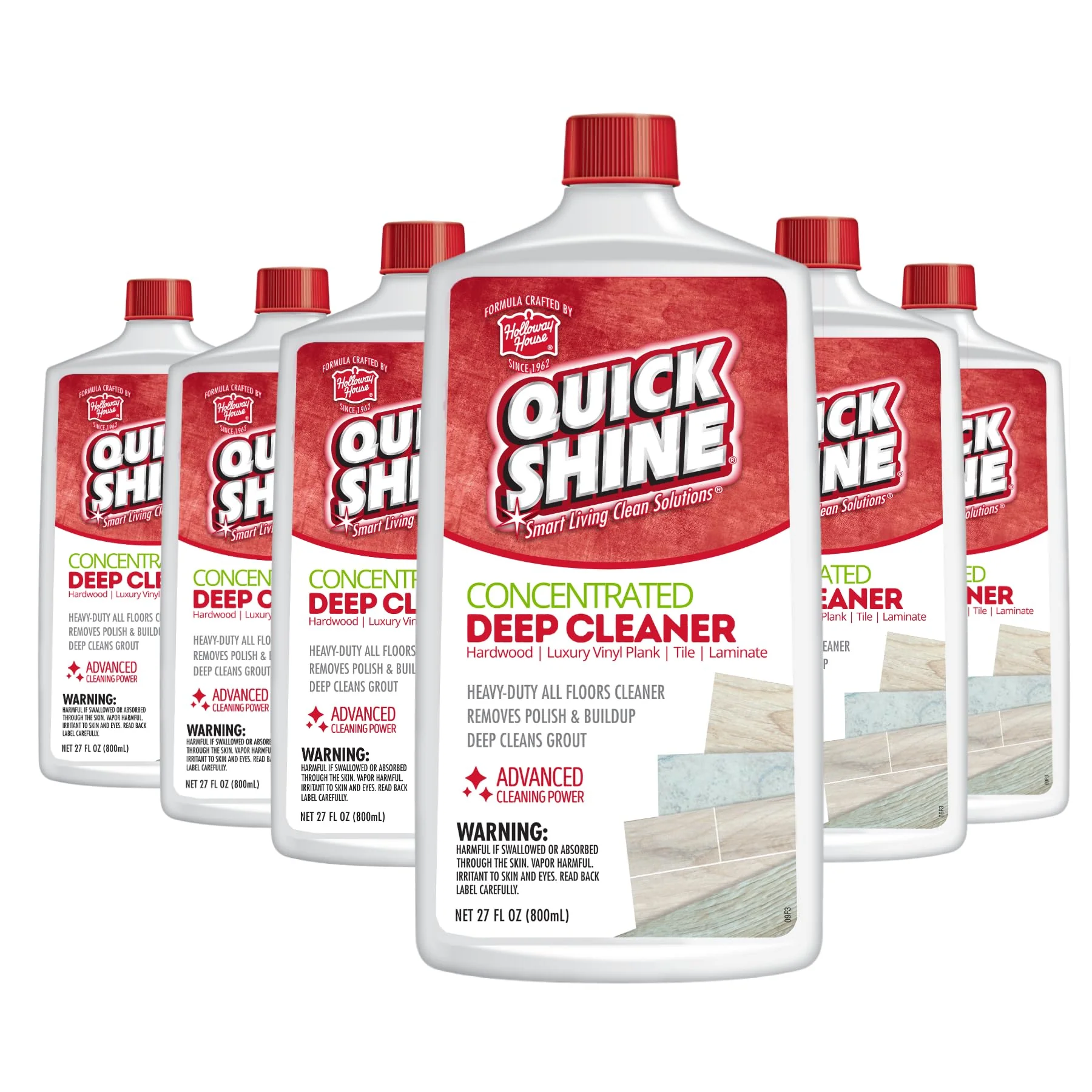 Quick Shine Multi Surface Deep Floor Cleaner and Wax Remover 27oz, 6Pk | Removes Wax Build-Up, Revitalizes Floors & Cleans Grout | Use on Hardwood, Laminate, LVT, Tile and Stone | Pro-Level Cleaning