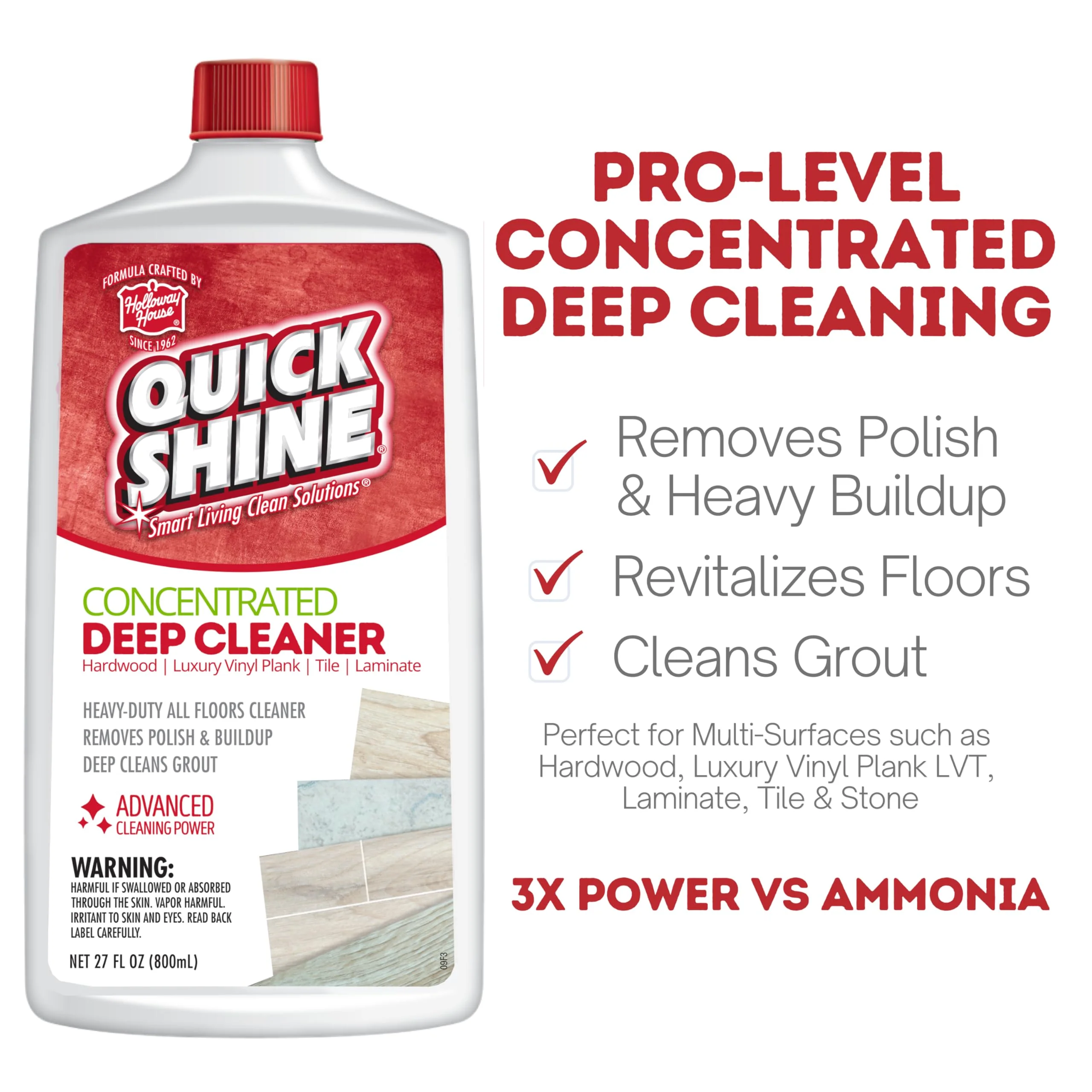 Quick Shine Multi Surface Deep Floor Cleaner and Wax Remover 27oz, 6Pk | Removes Wax Build-Up, Revitalizes Floors & Cleans Grout | Use on Hardwood, Laminate, LVT, Tile and Stone | Pro-Level Cleaning - Image 6