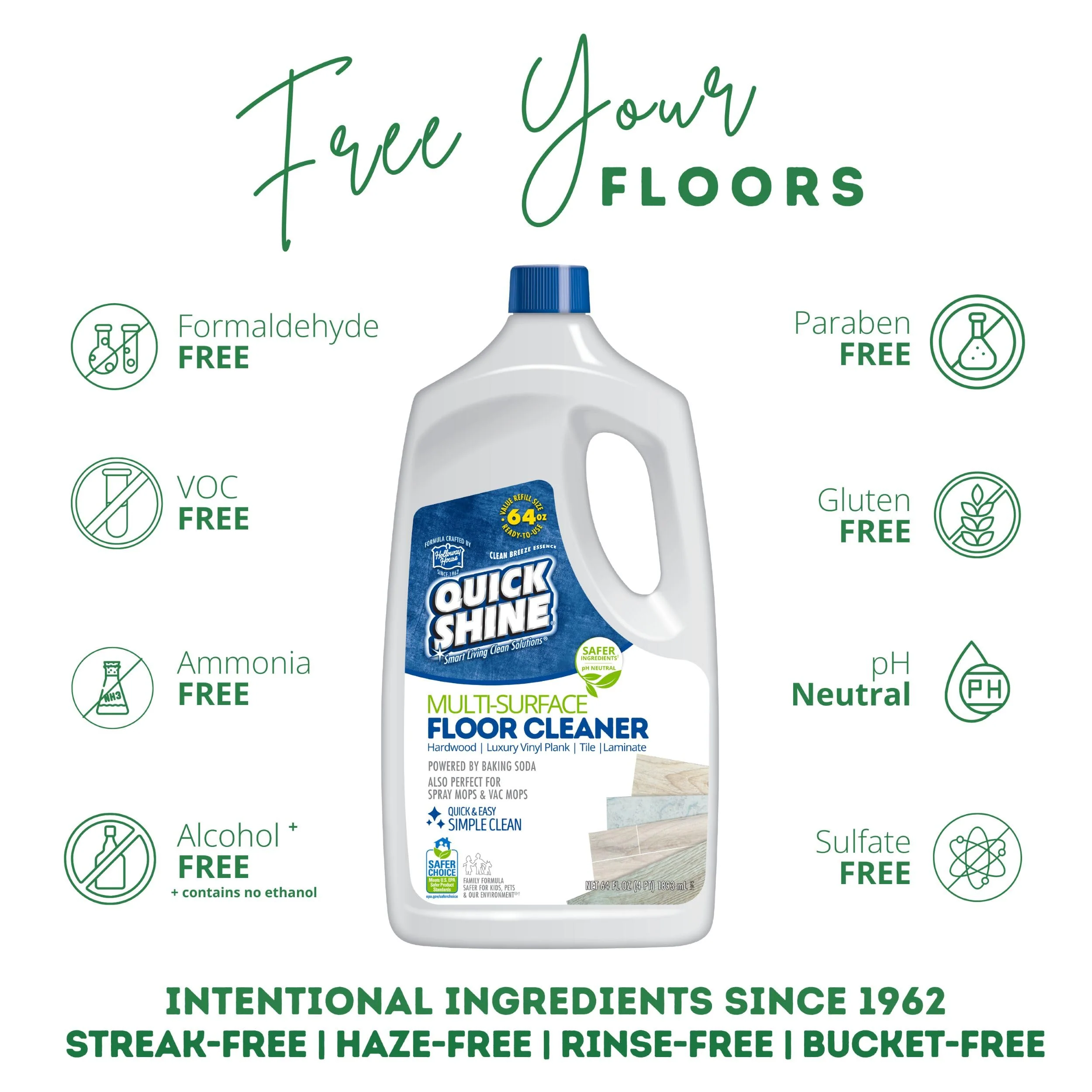 Quick Shine Multi Surface Floor Cleaner 64oz, Ready to Use-Streak Free-No Rinse, Use on Hardwood, Laminate, Luxury Vinyl Plank & Stone, Use in Spray Mops & Vac Mops, Safer Choice Cleaner - Image 17