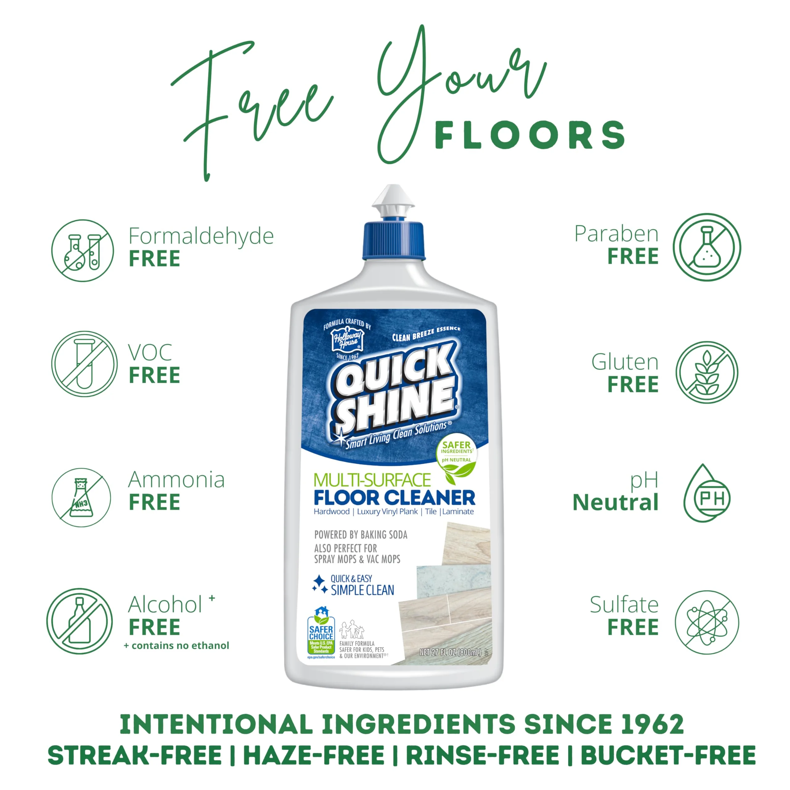 Quick Shine Multi Surface Floor Cleaner & Floor Polish w/Clean Shine Technology 2-27oz Bottles | Use on Hardwood, Laminate, Luxury Vinyl Plank, Tile & Stone | Safer Choice Formulas - Image 10
