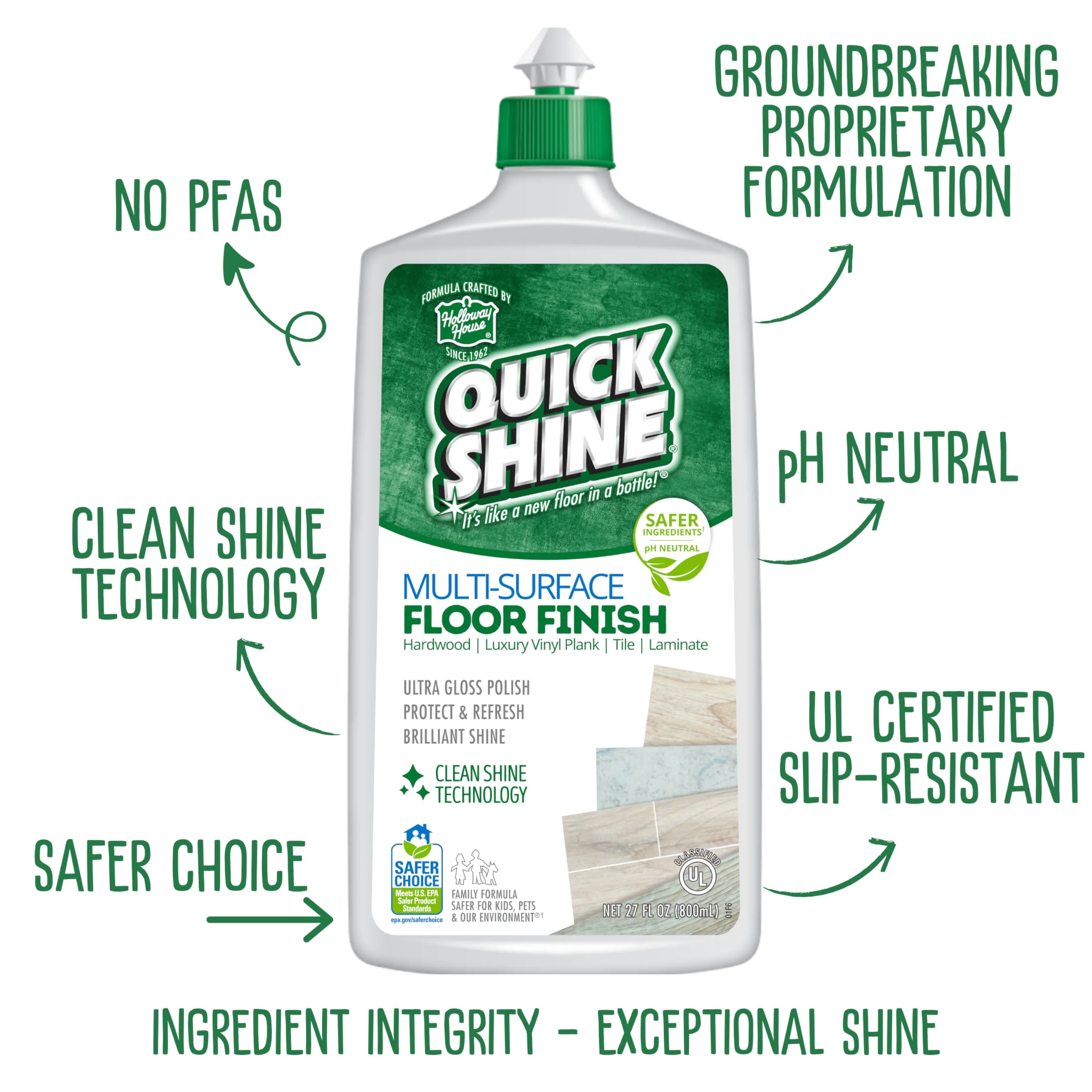 Quick Shine Multi Surface Floor Cleaner & Floor Polish w/Clean Shine Technology 2-27oz Bottles | Use on Hardwood, Laminate, Luxury Vinyl Plank, Tile & Stone | Safer Choice Formulas - Image 9
