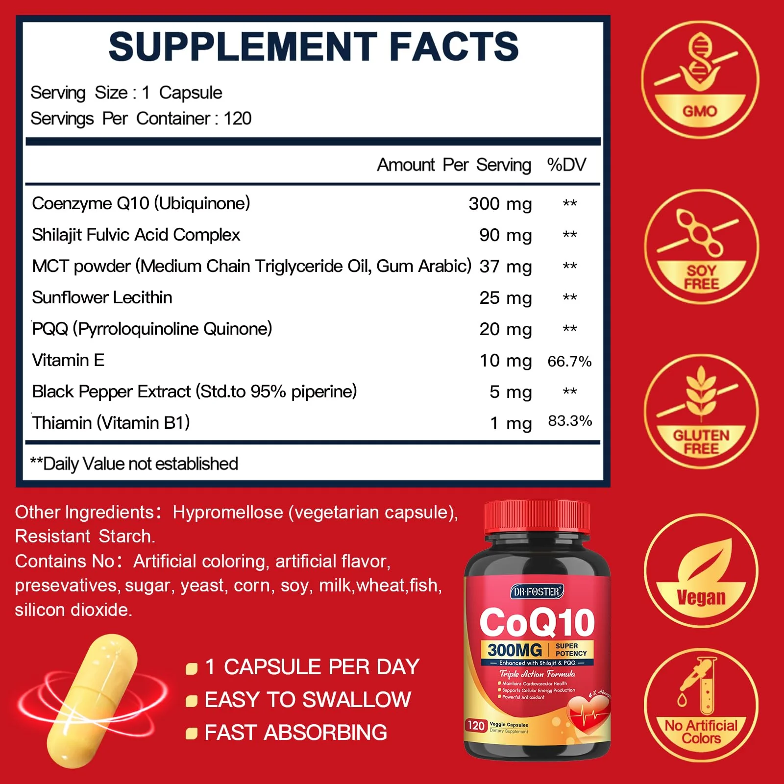 Quinovit CoQ10 300mg with PQQ & Shilajit - Powerful Antioxidant for Heart & Brain Health and Energy Production - High Absorption with Bioperine Coenzyme Q10 Supplements - 120 Capsules - Image 6