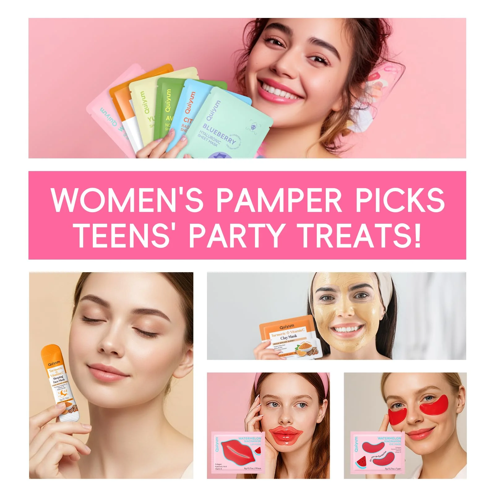 QUIYUM Skincare Set - 26PCS Face Masks & Lip-Eye Masks, Fruit & Turmeric VC Masks Gifts for Women Teen Girls, Travel Size Toiletries for Mother's Day Christmas Birthday - Image 4