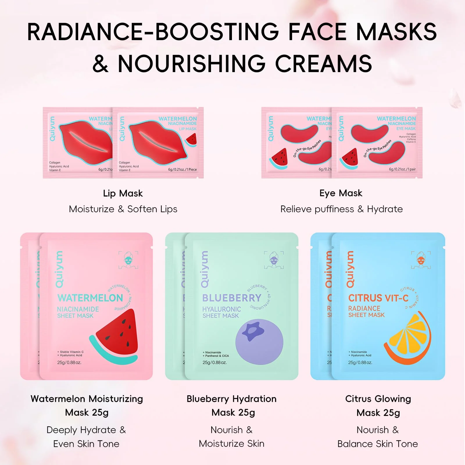 QUIYUM Skincare Set - 26PCS Face Masks & Lip-Eye Masks, Fruit & Turmeric VC Masks Gifts for Women Teen Girls, Travel Size Toiletries for Mother's Day Christmas Birthday - Image 6