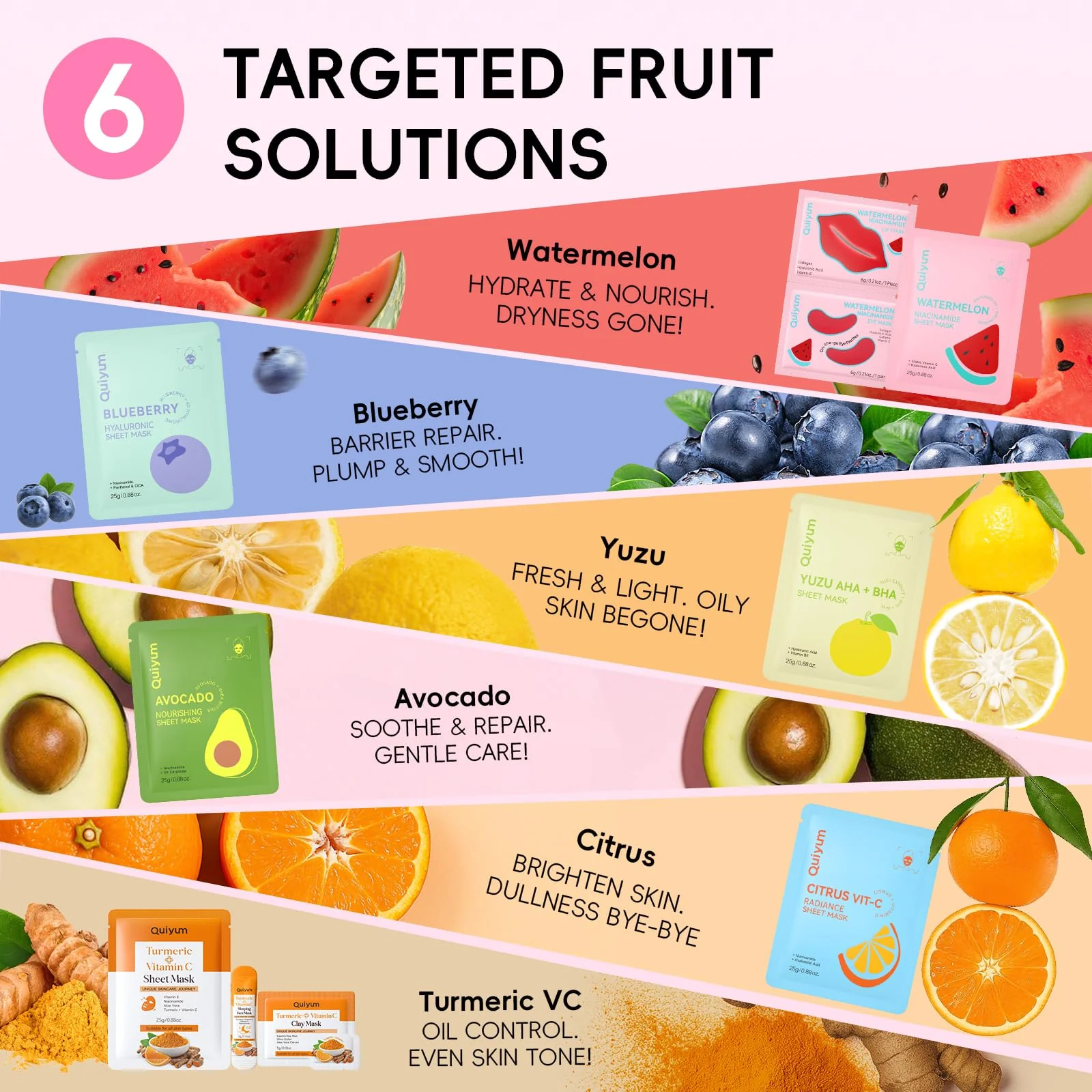 QUIYUM Skincare Set - 26PCS Face Masks & Lip-Eye Masks, Fruit & Turmeric VC Masks Gifts for Women Teen Girls, Travel Size Toiletries for Mother's Day Christmas Birthday - Image 7