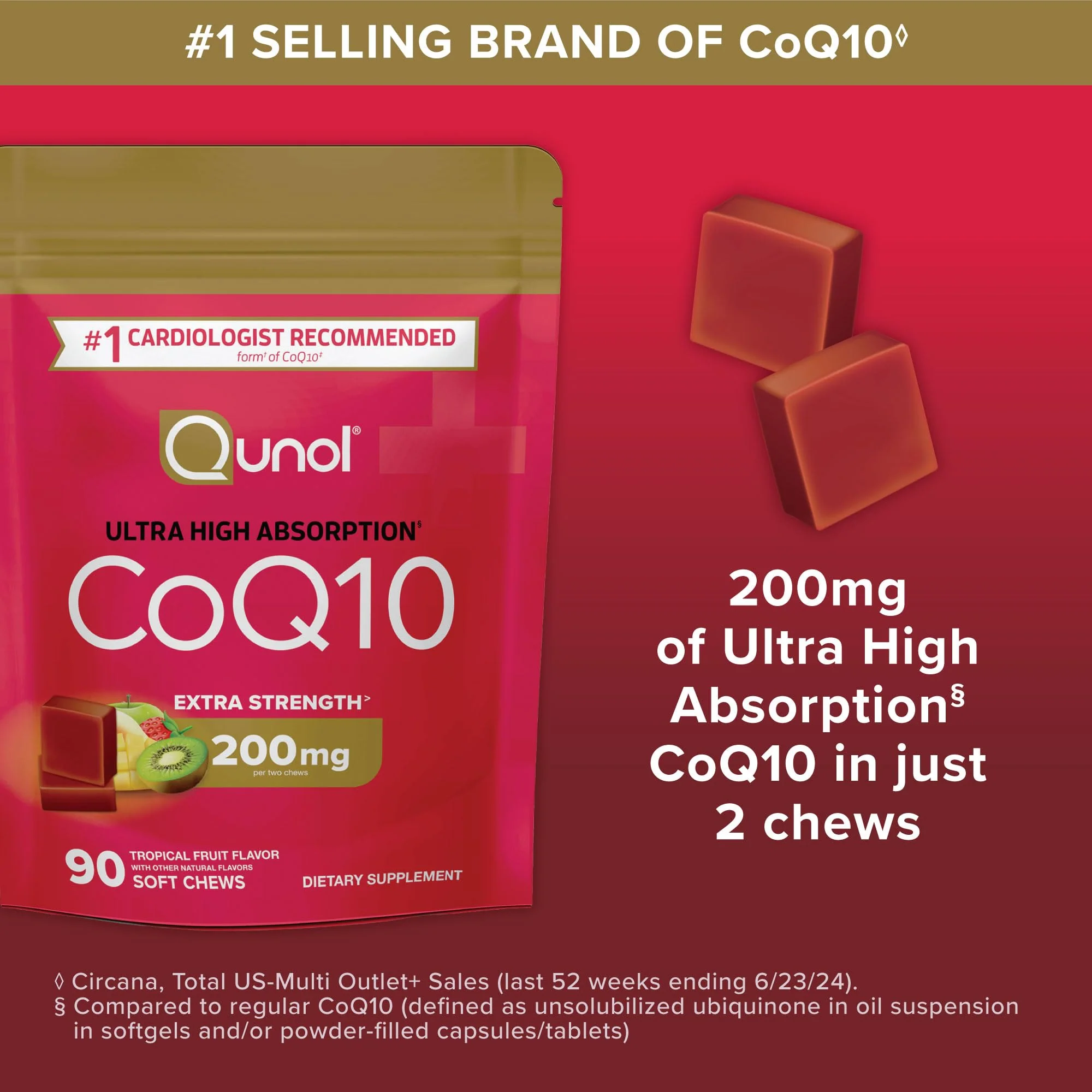 Qunol CoQ10 200mg Soft Chews, Extra Strength & Ultra High Absorption Coenzyme Q10 Supplement, #1 Cardiologist Recommended Supplement for Heart Health, 90 Count - Image 7
