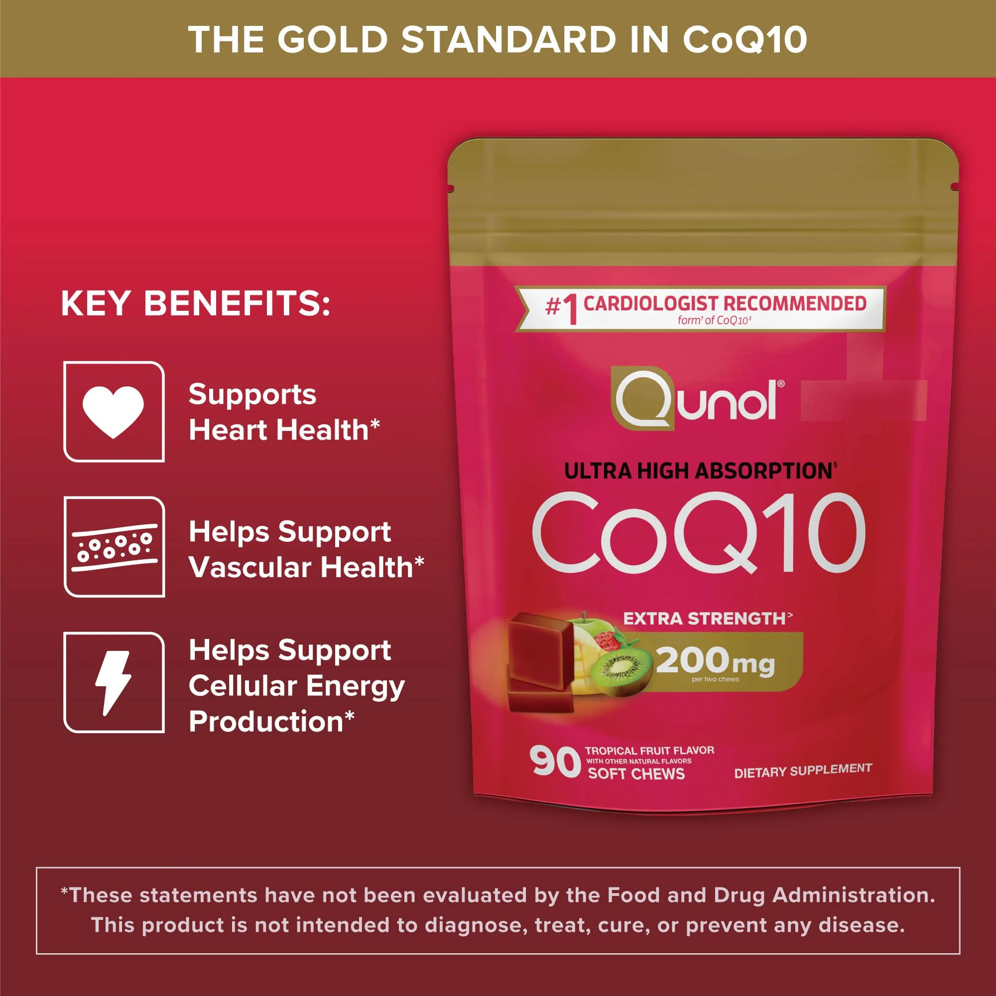 Qunol CoQ10 200mg Soft Chews, Extra Strength & Ultra High Absorption Coenzyme Q10 Supplement, #1 Cardiologist Recommended Supplement for Heart Health, 90 Count - Image 9