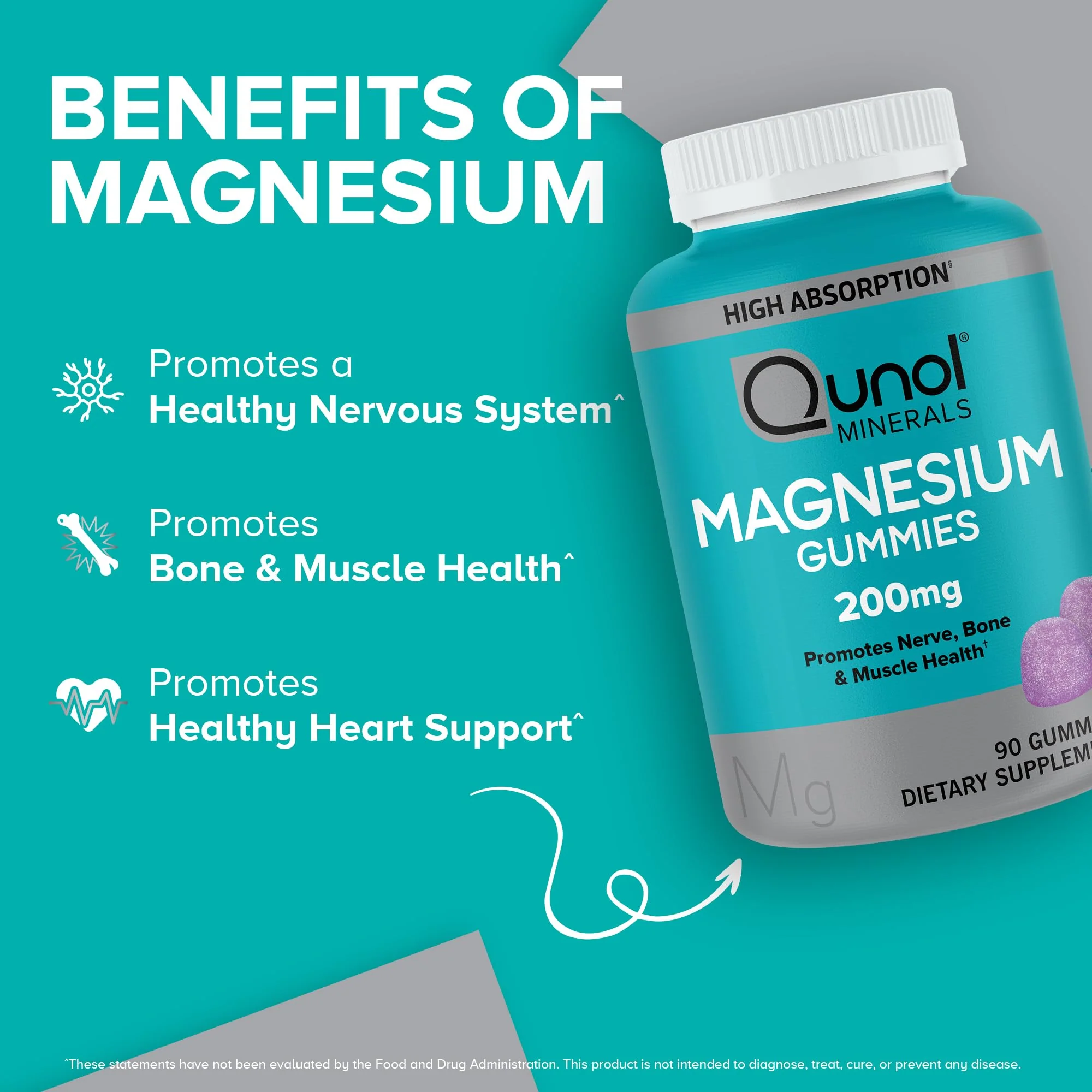 Qunol Magnesium Gummies for Adults, 200mg Elemental Magnesium (from 1,750mg Magnesium Citrate), High Absorption Magnesium Supplement, Supports Nerve, Bone and Muscle Health, Vegetarian, 90 Count - Image 2