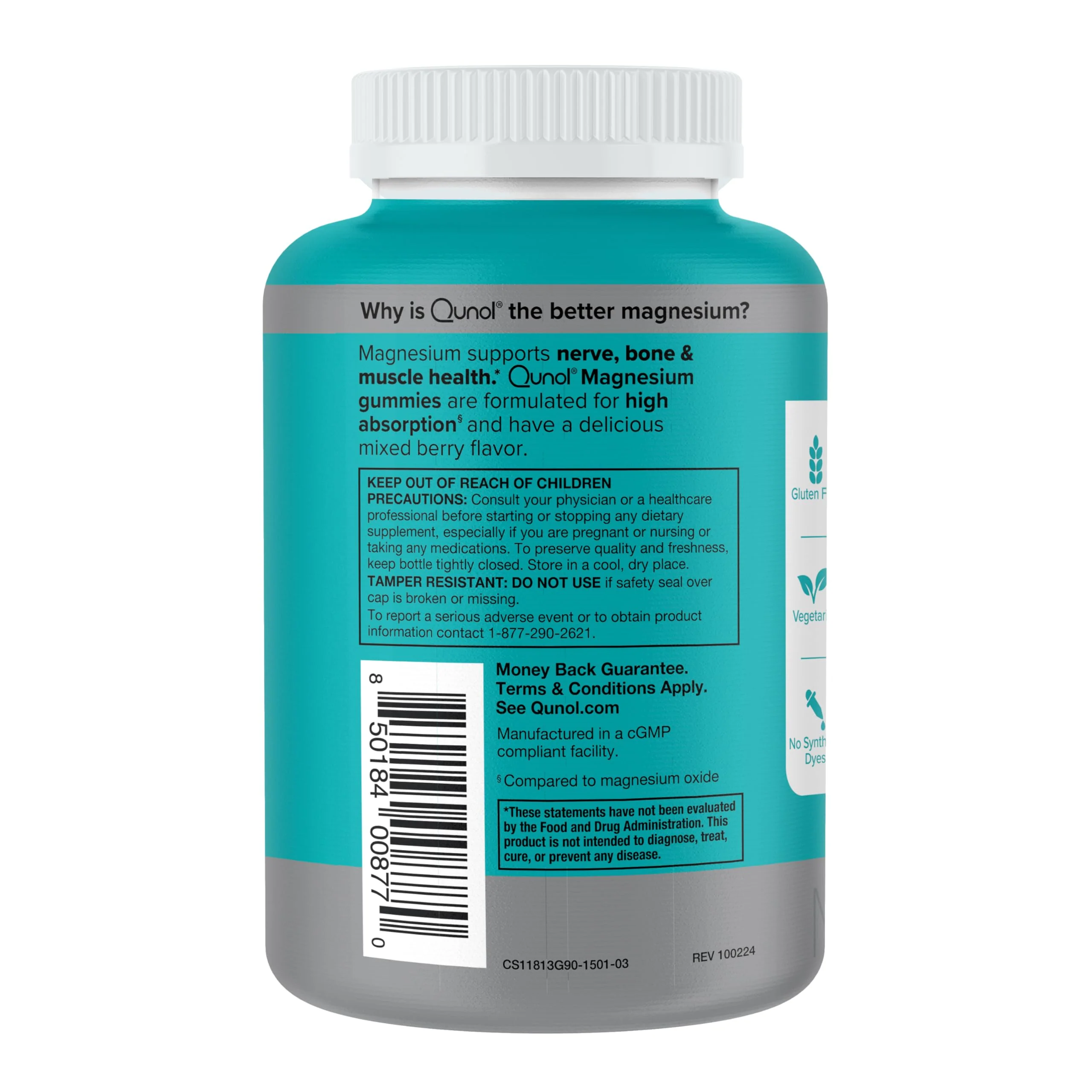 Qunol Magnesium Gummies for Adults, 200mg Elemental Magnesium (from 1,750mg Magnesium Citrate), High Absorption Magnesium Supplement, Supports Nerve, Bone and Muscle Health, Vegetarian, 90 Count - Image 8