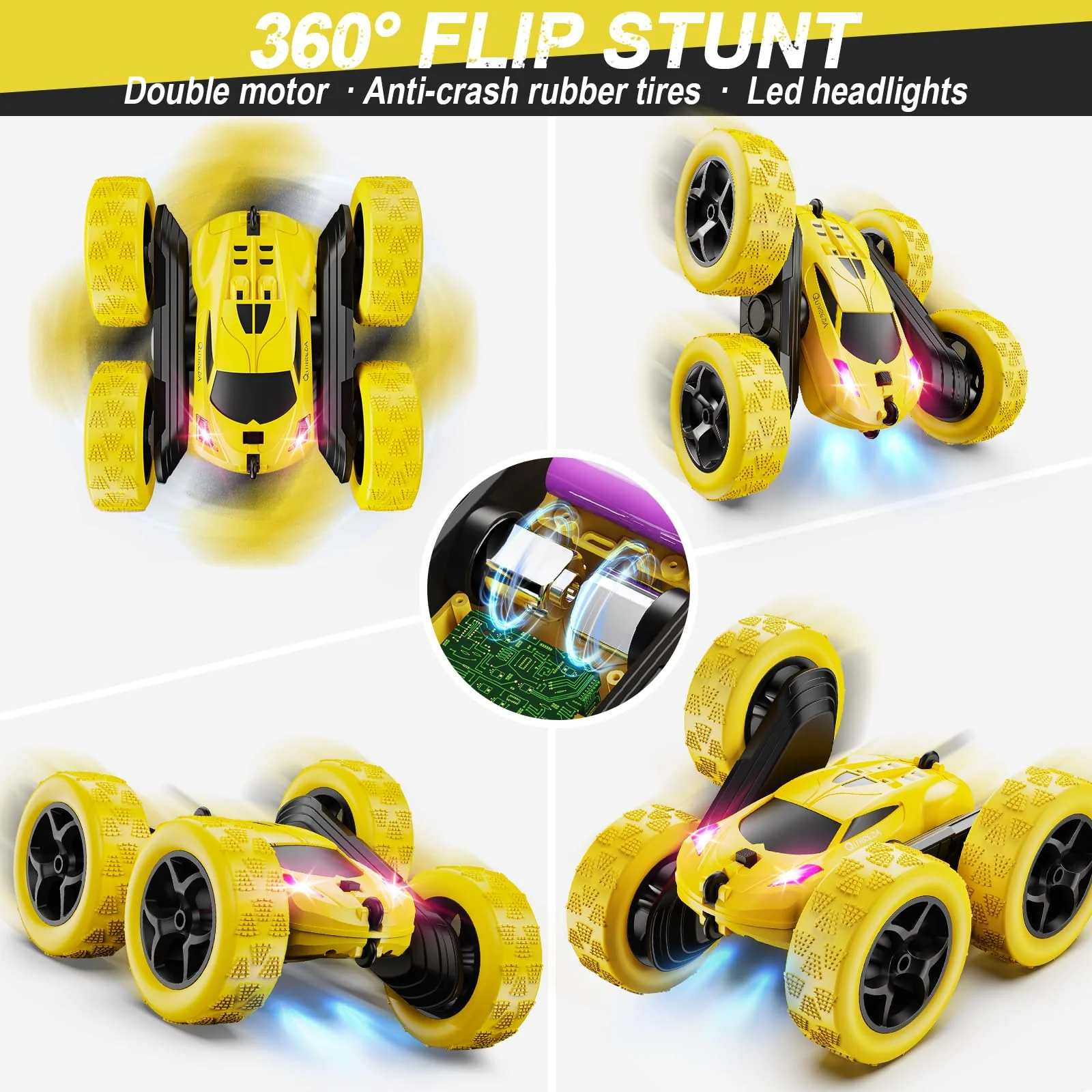 QUNREDA Remote Control Car,RC Car Toys for 6-12 Year Old Boys, Off Road RC Stunt Car 4WD 360° Rotating Remote Control Car for Kids, Boys Girls Gifts for Birthday, Christmas Yellow - Image 5