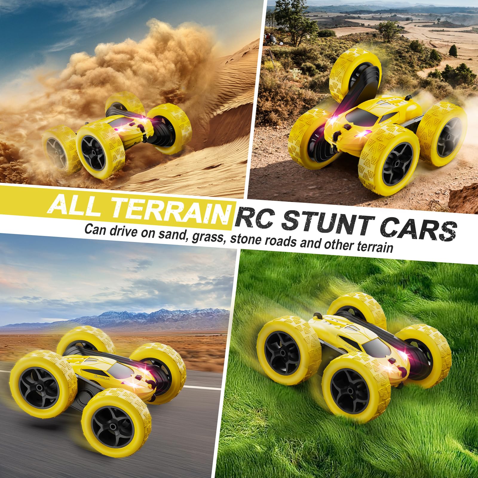 QUNREDA Remote Control Car,RC Car Toys for 6-12 Year Old Boys, Off Road RC Stunt Car 4WD 360° Rotating Remote Control Car for Kids, Boys Girls Gifts for Birthday, Christmas Yellow - Image 6