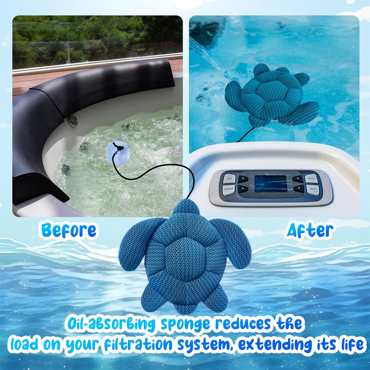 Quttisay Hot Tub Scum Absorber for Spa Hot Tub,Hot Tub Accessories for Adults,Hot Tub Sponge.Hot Tub Oil Absorbing Sponge for Spa & Pool Cleaner,Hot Tub Turtle Scum Absorber Keeps Water Clean,1 Pack - Image 2