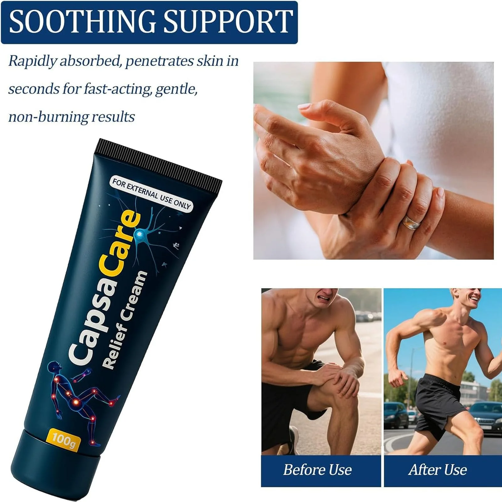 QUZOYU Capsacare Neuropathy Relief Cream, Contains Capsaicin, Arnica, Menthol, Msm, and Glucosamine, Suitable for Feet, Hands, Legs, Muscles, Joints, and Waist, Fast Absorption, Mild & All Natural - Image 7