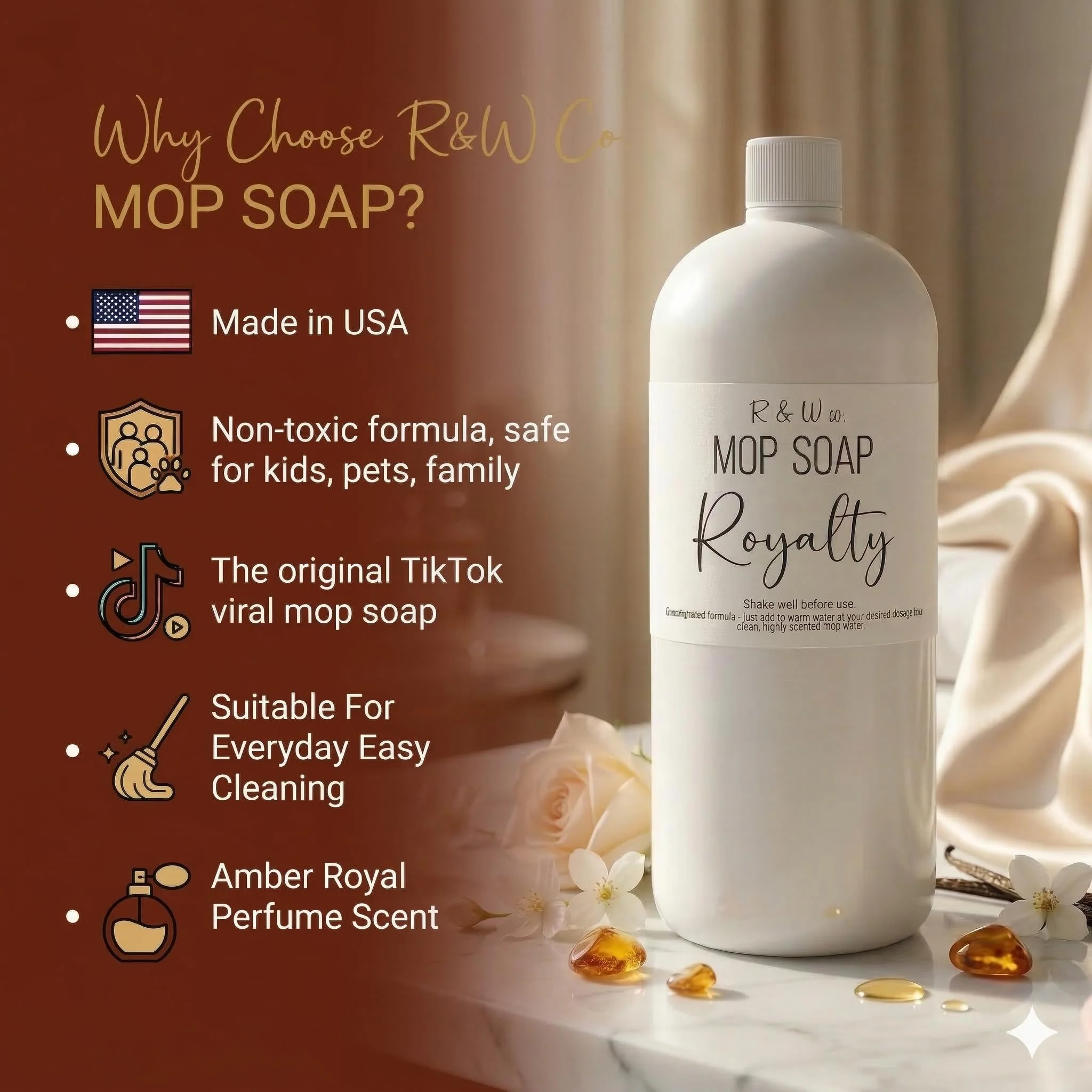 R&W CO. Original 32 oz Premium Mop Soap Royalty Scented, Gentle Floor Cleaner for all Surfaces, Non-Toxic, Pet and Skin Safe Formula, Streak-Free Shine - Image 4
