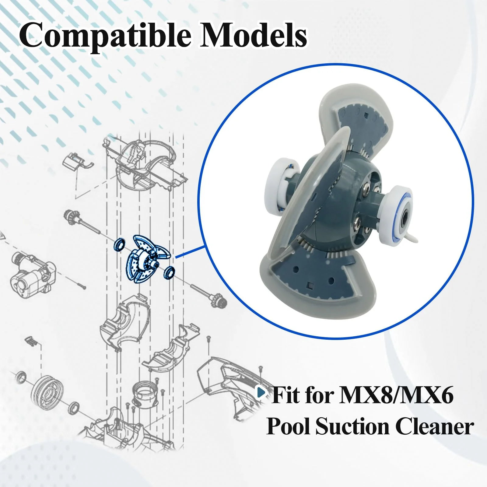 R0524900 Cleaner Engine Replacement for MX6/MX8 Pool Suction Cleaner, with Rollers on Both Sides - Image 6