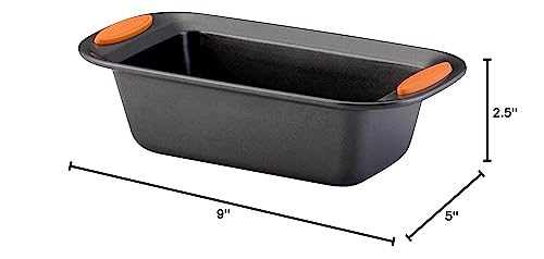 Rachael Ray Yum-o! Bakeware Oven Lovin' Nonstick Loaf Pan, 9-Inch by 5-Inch Steel Pan, Gray with Orange Handles - Image 2