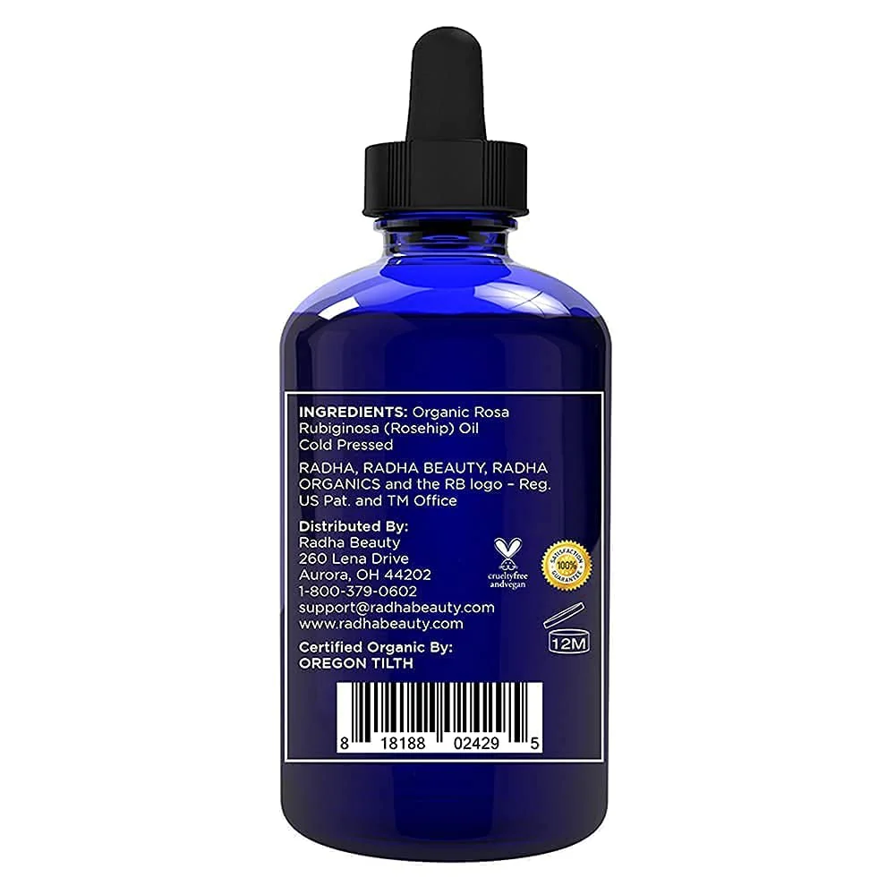 Radha Beauty 4 oz Organic Rosehip Seed Oil 100% Pure Cold Pressed - Great Carrier Oil for Moisturizing Face, Hair, Skin, & Nails, Hydrating and Nourishing - Image 4