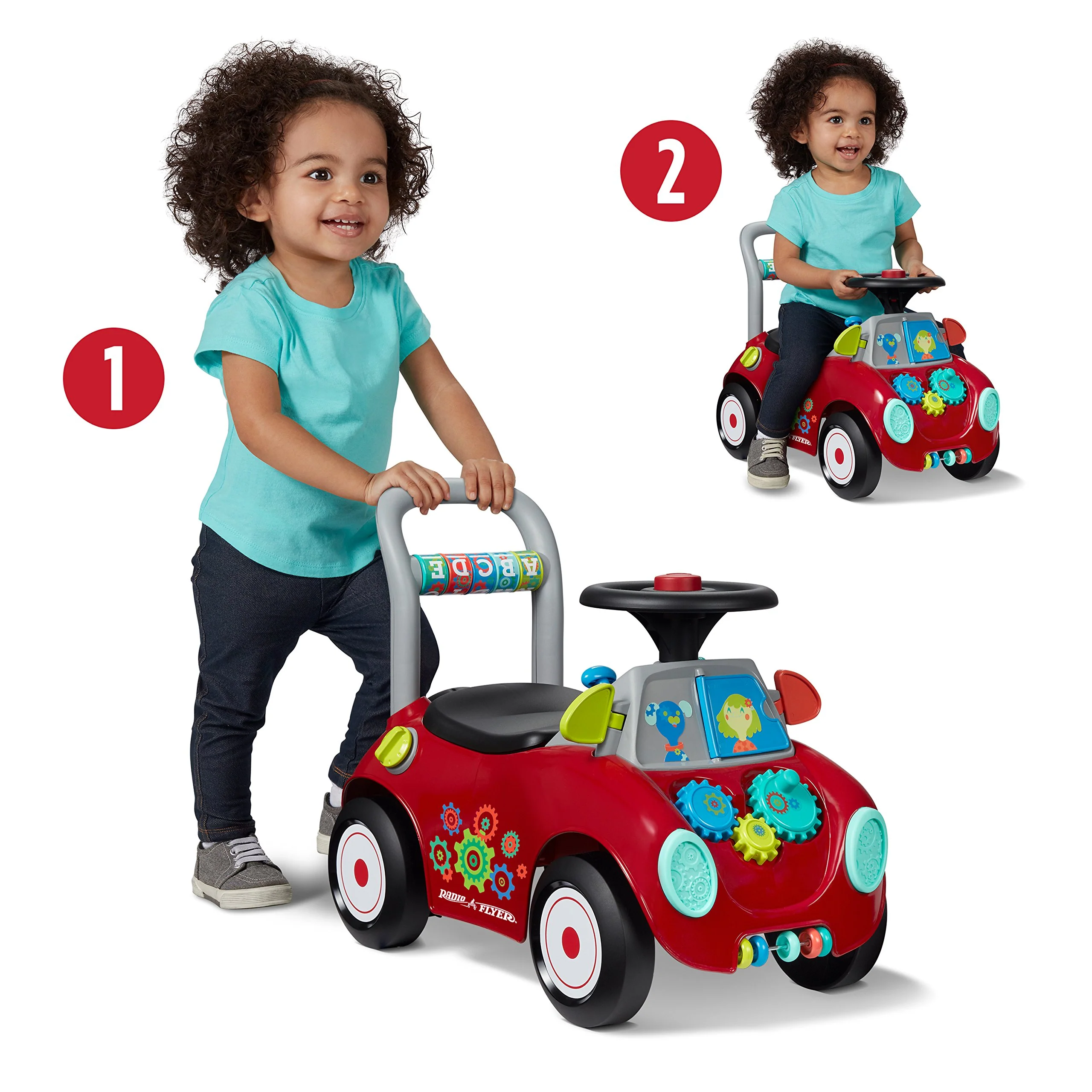 Radio Flyer Busy Buggy, for Toddlers 1-3, 3-in-1 Push Walker Ride On Car with 17 Sensory Activities, Anti-Tip Feature, Under-Seat Storage, Horn and Gears, 42 lb Capacity, Toddler Ride On Toys - Image 3