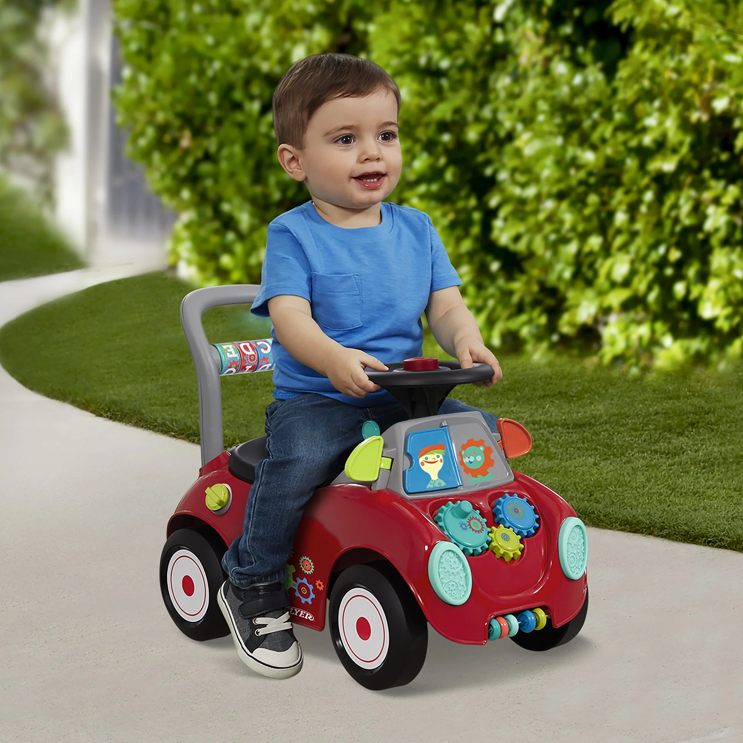 Radio Flyer Busy Buggy, for Toddlers 1-3, 3-in-1 Push Walker Ride On Car with 17 Sensory Activities, Anti-Tip Feature, Under-Seat Storage, Horn and Gears, 42 lb Capacity, Toddler Ride On Toys - Image 5