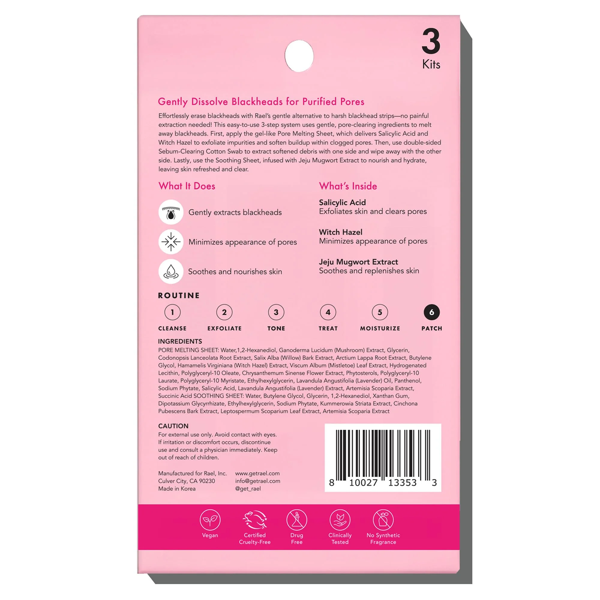 Rael Blackhead Remover, Miracle Patch Melting Pack, Nose Strips for Blackheads, Pore Cleansing and Soothing Sheets, 3 Step Kit, Sebum Removing Cotton Swabs - Image 3