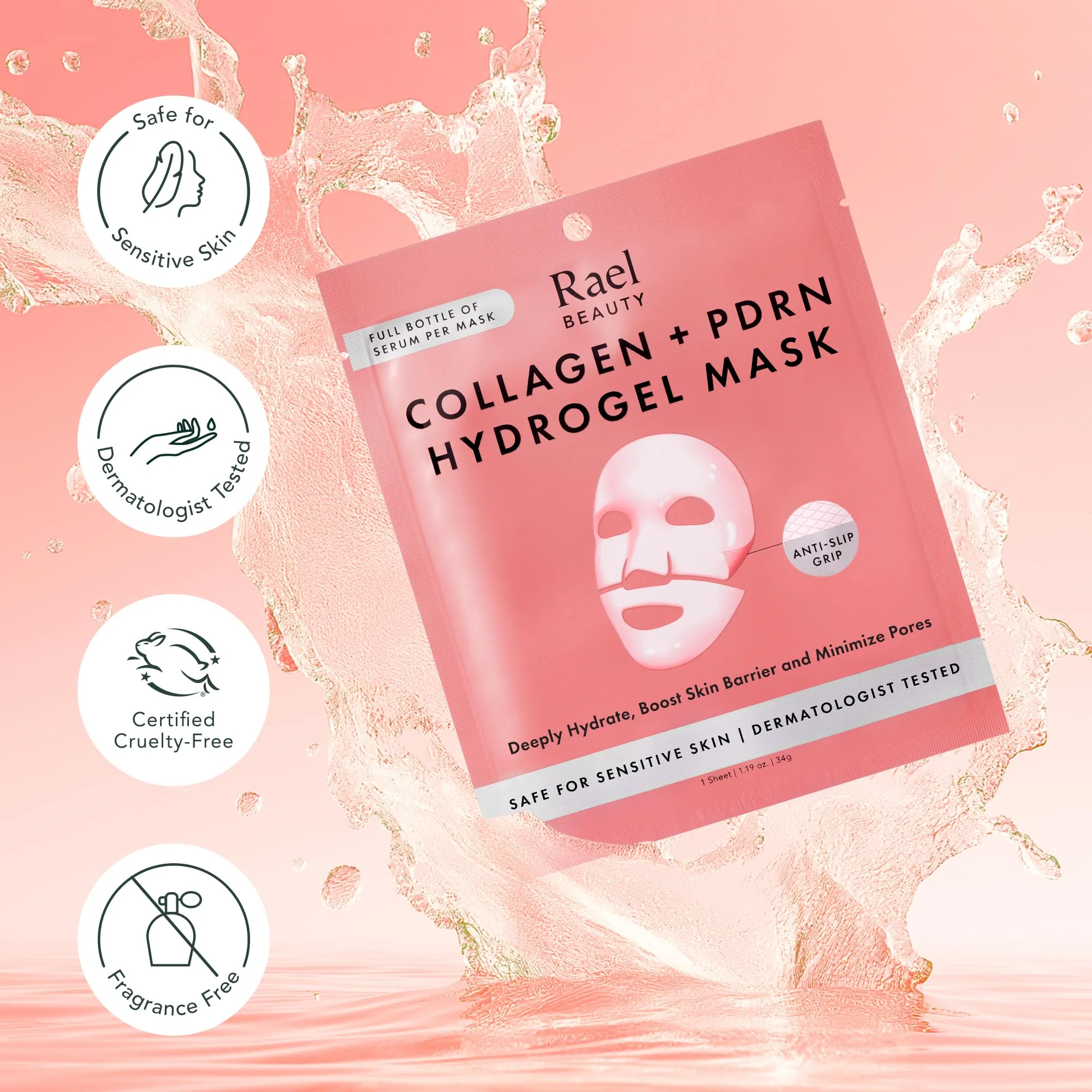 Rael Face Mask – Deep Hydration & Moisturizing Sheet Masks, Daily Skincare, Advanced PM Routine for Glowing Skin, Korean Skin Care (Collagen Salmon PDRN, 4 Count) - Image 3