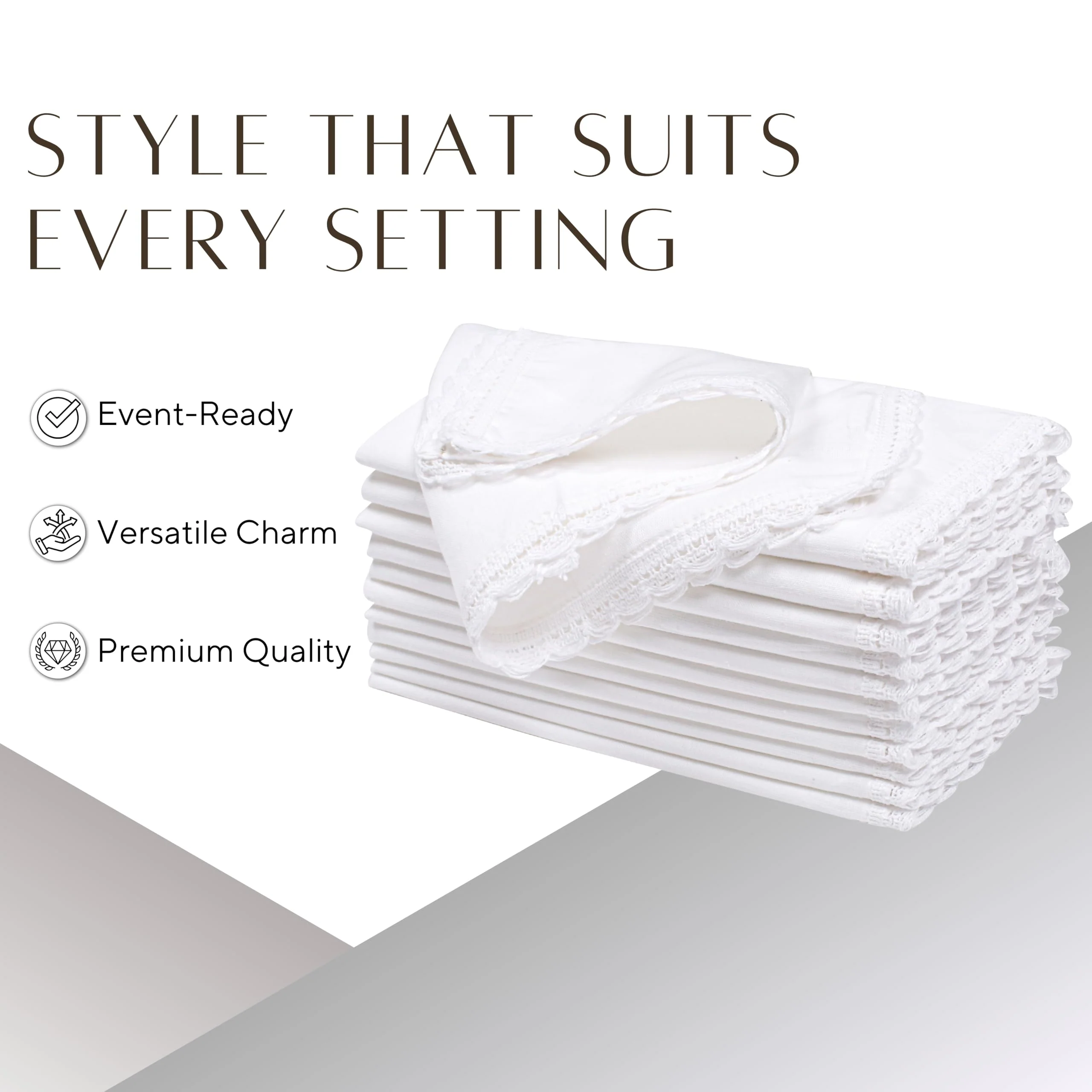 Ramanta Home White Coth Dinner Napkin Set of 12 Premium Cotton 20X20 Inch Oversized Linen Flax Lace Soft & Durable Washable Ideal for Everyday Use Parties Thanksgiving Christmas Halloween - Image 3