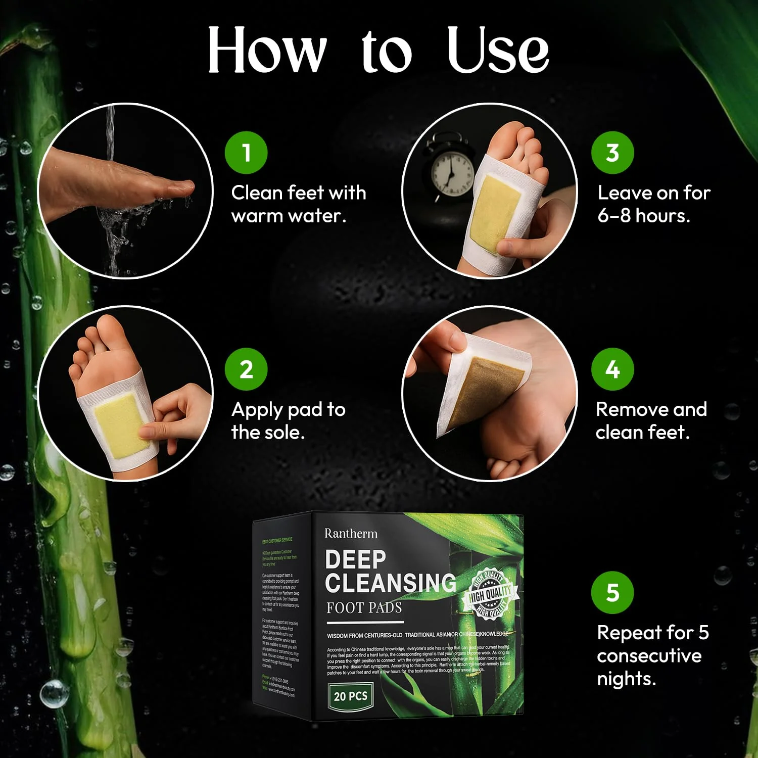 Rantherm Foot Pads, Bamboo Vinegar and Ginger Adhesive Pads for Daily Foot Use, 20 Packs - Image 6