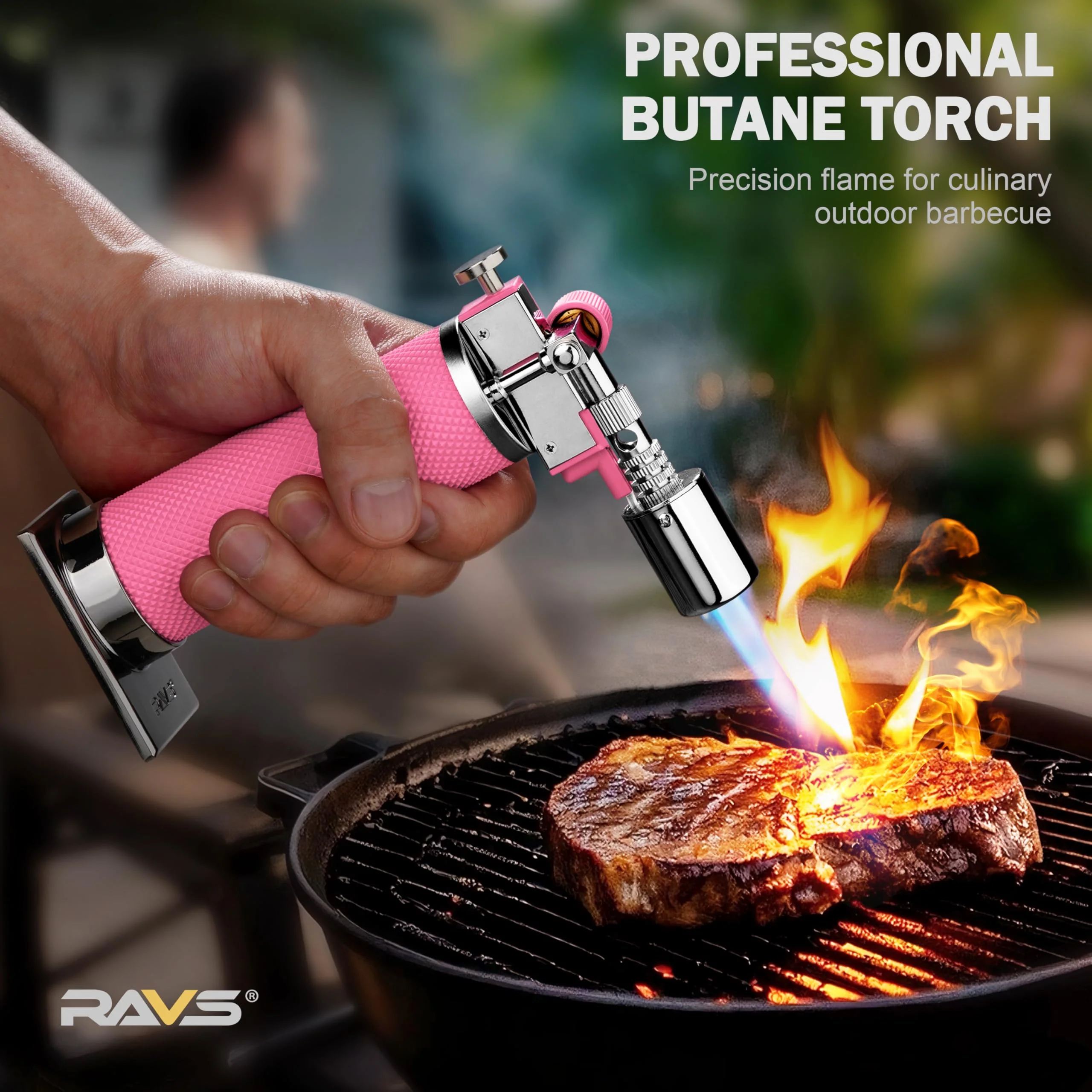 RAVS Butane Torch, Kitchen Torch Lighter for Creme Brulee with Adjustable Flame, Cooking Torch for Baking, BBQ, Desserts, Metal Mini Torch with Safety Buckle, Pink (Butane Not Included) - Image 7