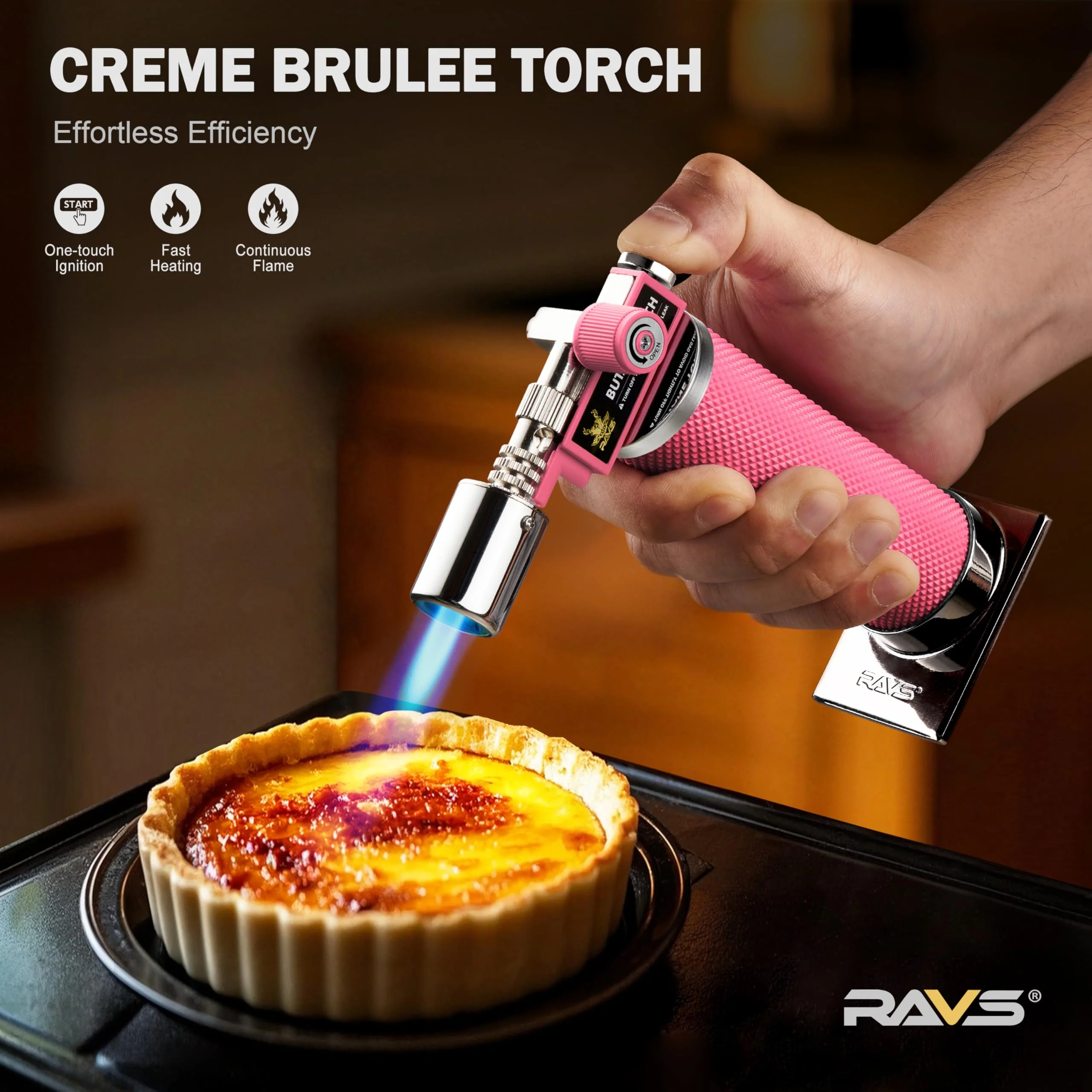 RAVS Butane Torch, Kitchen Torch Lighter for Creme Brulee with Adjustable Flame, Cooking Torch for Baking, BBQ, Desserts, Metal Mini Torch with Safety Buckle, Pink (Butane Not Included) - Image 8