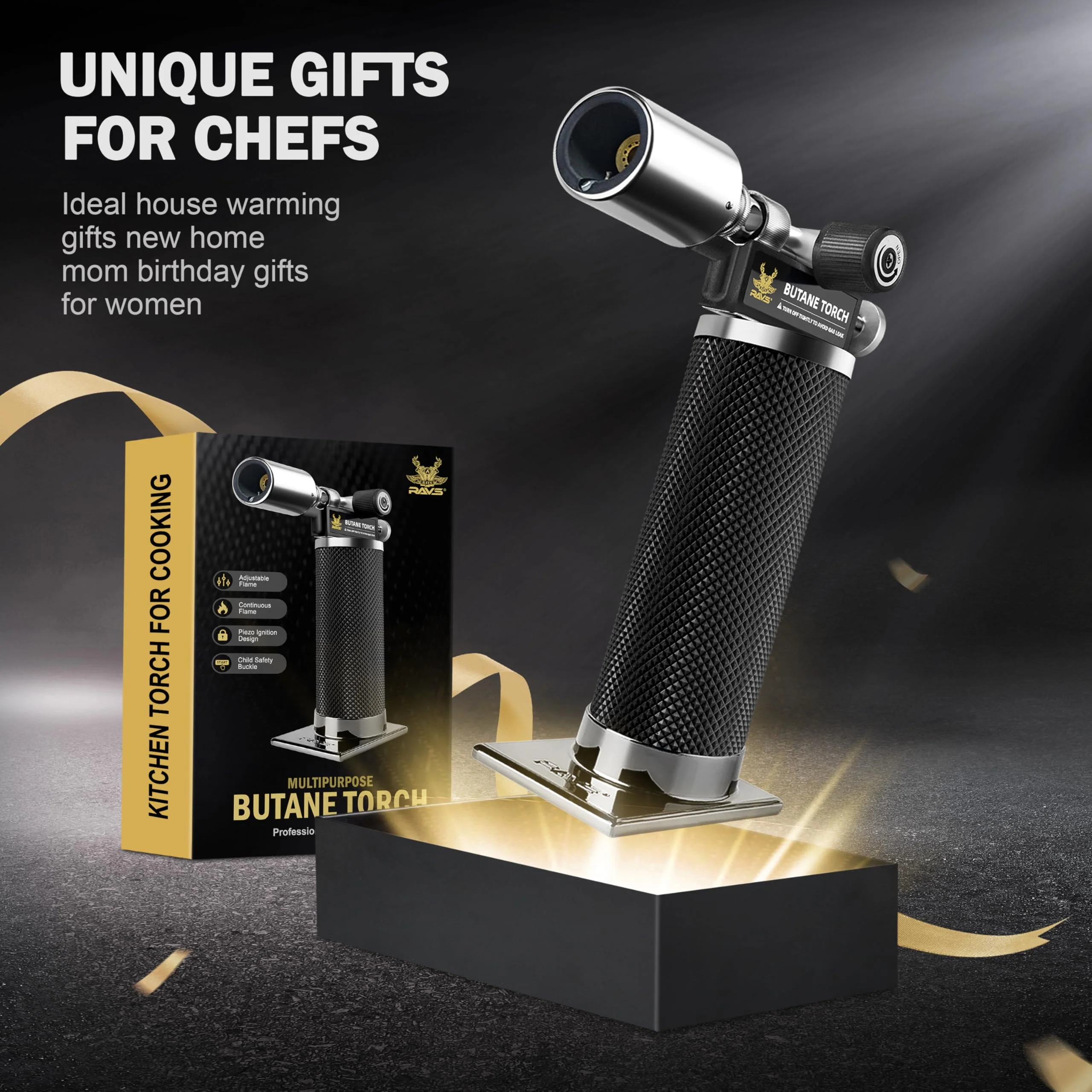 RAVS Butane Torch Lighter, Refillable Butane Kitchen Torch with Safety Lock and Adjustable Flame, Creme Brulee Torch for Baking, BBQ, Blow Torch for Cooking, Black, Butane Gas Not Included - Image 4