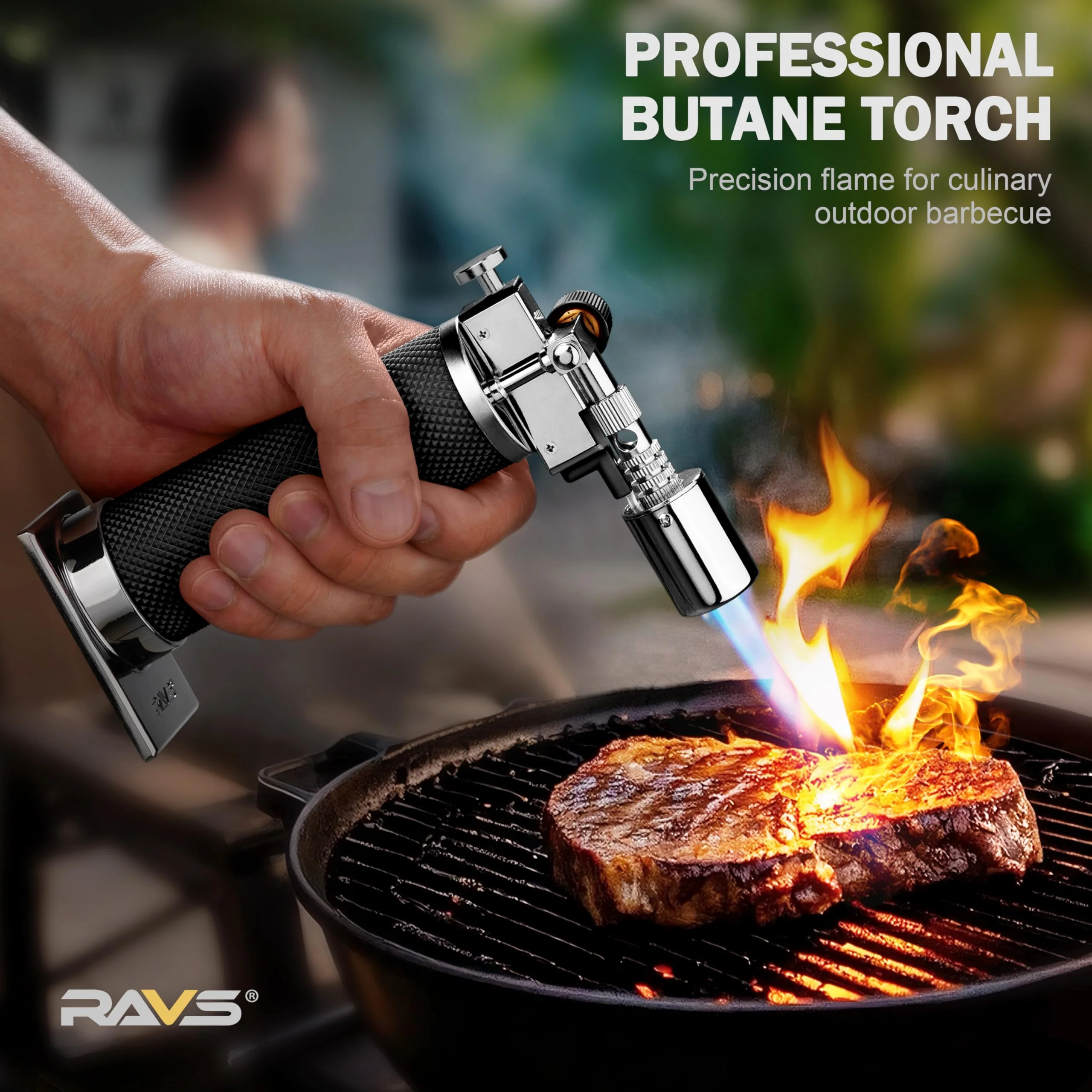 RAVS Butane Torch Lighter, Refillable Butane Kitchen Torch with Safety Lock and Adjustable Flame, Creme Brulee Torch for Baking, BBQ, Blow Torch for Cooking, Black, Butane Gas Not Included - Image 7
