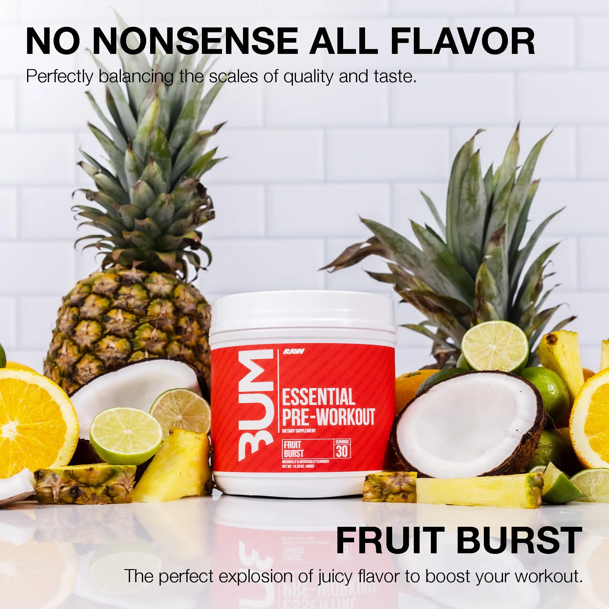 RAW Essential Pre-Workout Powder (Fruit Burst) - Chris Bumstead Sports Nutrition Supplement for Men & Women - Preworkout Energy Powder with Caffeine, L-Citrulline, L-Tyrosine, & Beta Alanine Blend - Image 3