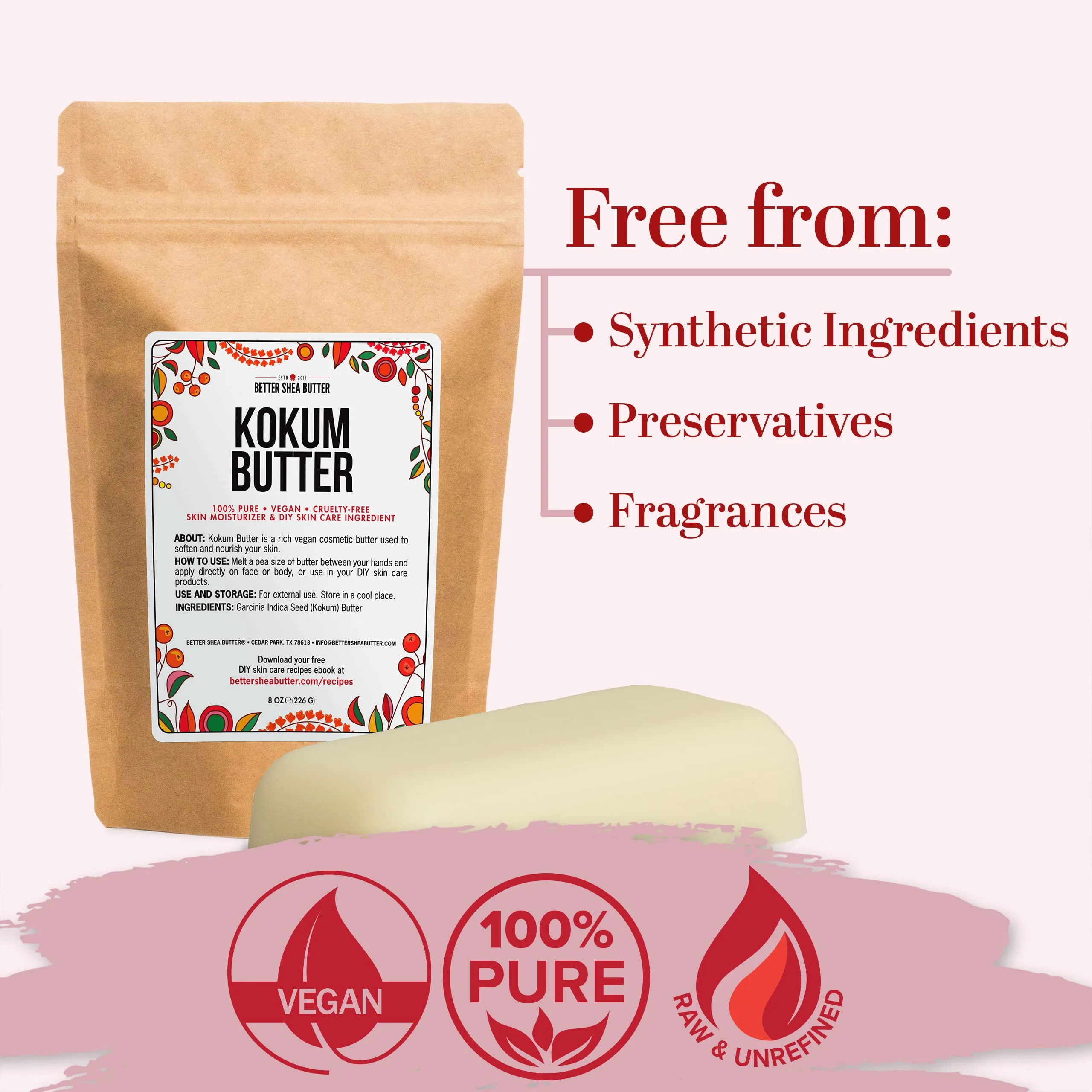 Raw Kokum Butter Unrefined - Body Butter Bar for Soap Making and DIY Skin and Hair Care Products - Pure, Unscented Moisturizer for Lotion Base - 8 oz Block - Image 9