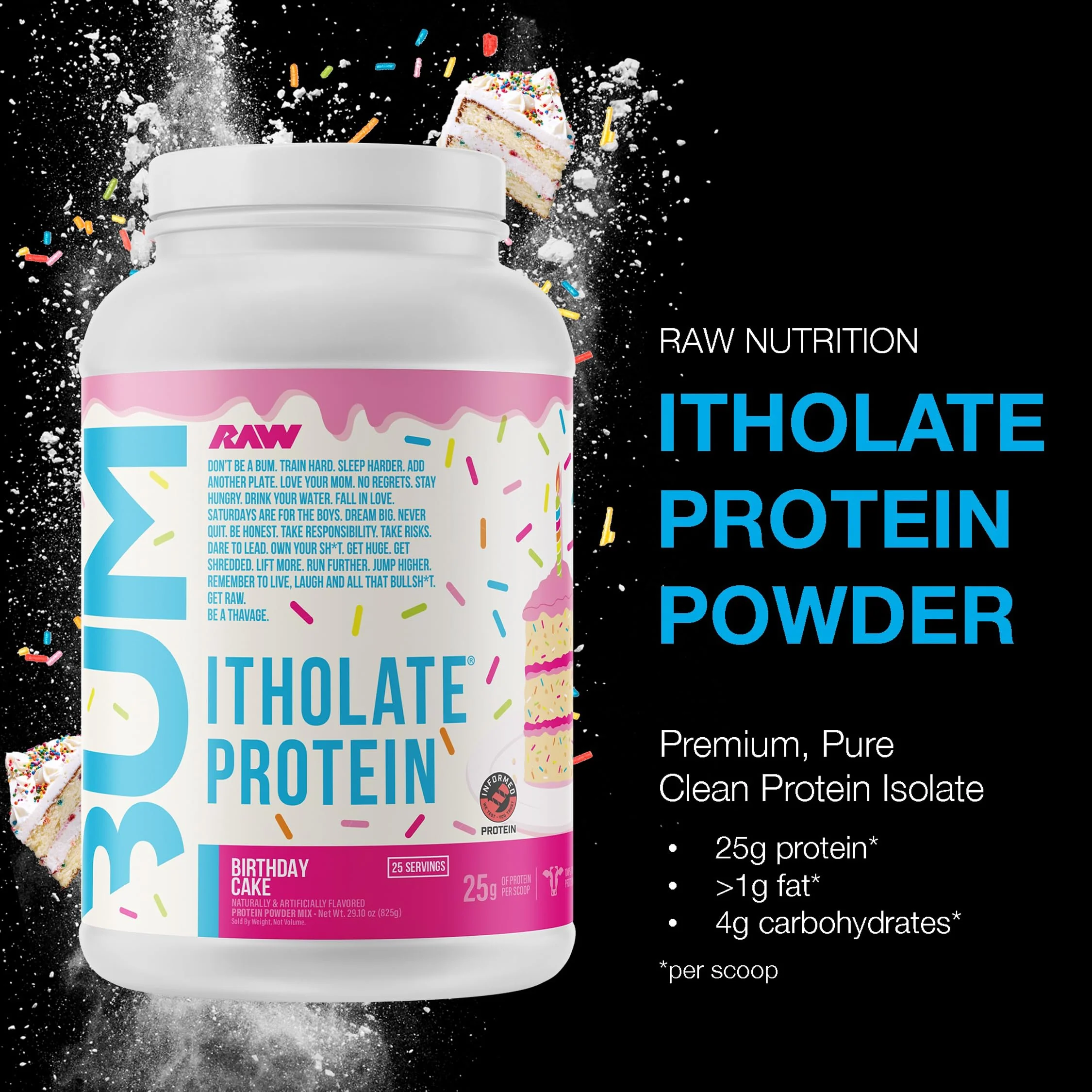 RAW Whey Isolate Protein Powder, Birthday Cake (CBUM Itholate Protein) - 100% Grass-Fed Sports Nutrition Powder for Muscle Growth & Recovery - Low-Fat, Low Carb - 25 Servings - Image 2