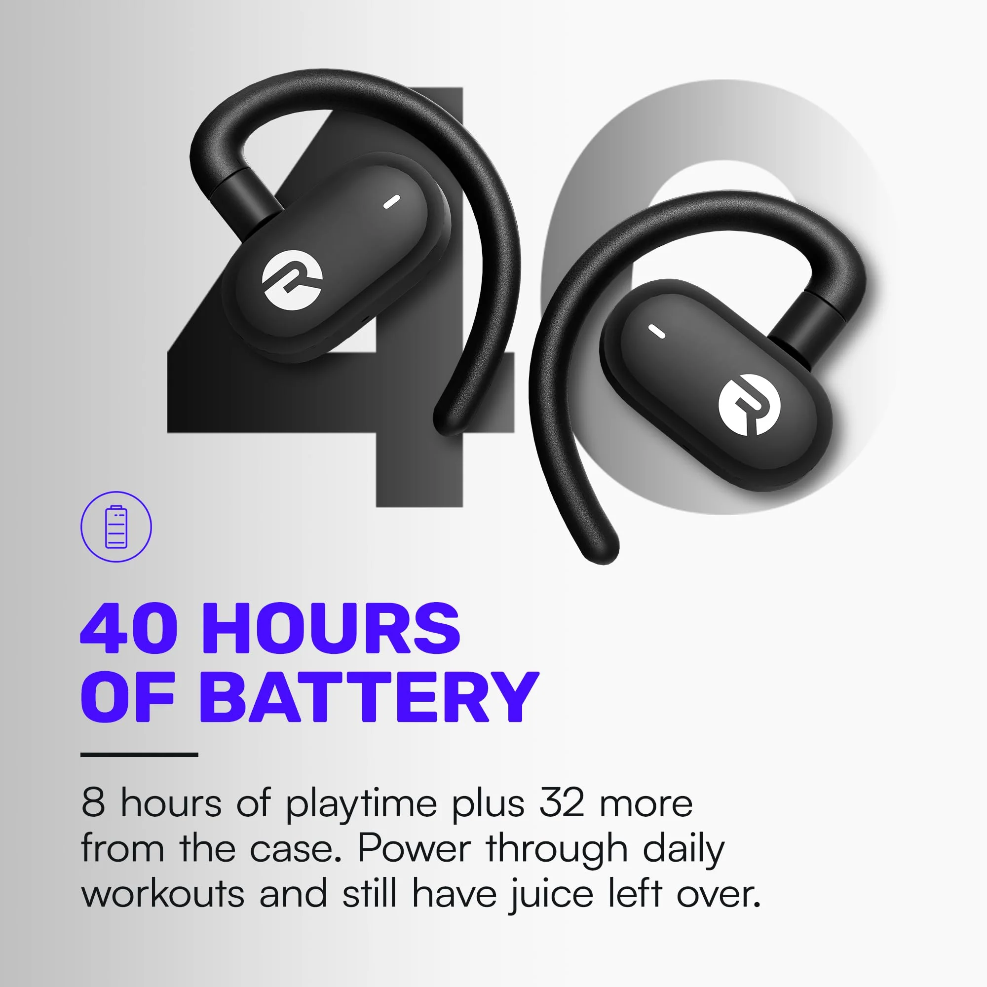 Raycon Fitness Open Ear Earbuds – Open Ear Headphones, Earbuds Wireless Bluetooth, Running Headphones, Sweat & Water-Resistant Earphones, 40 Hours Battery Life (Black) - Image 4