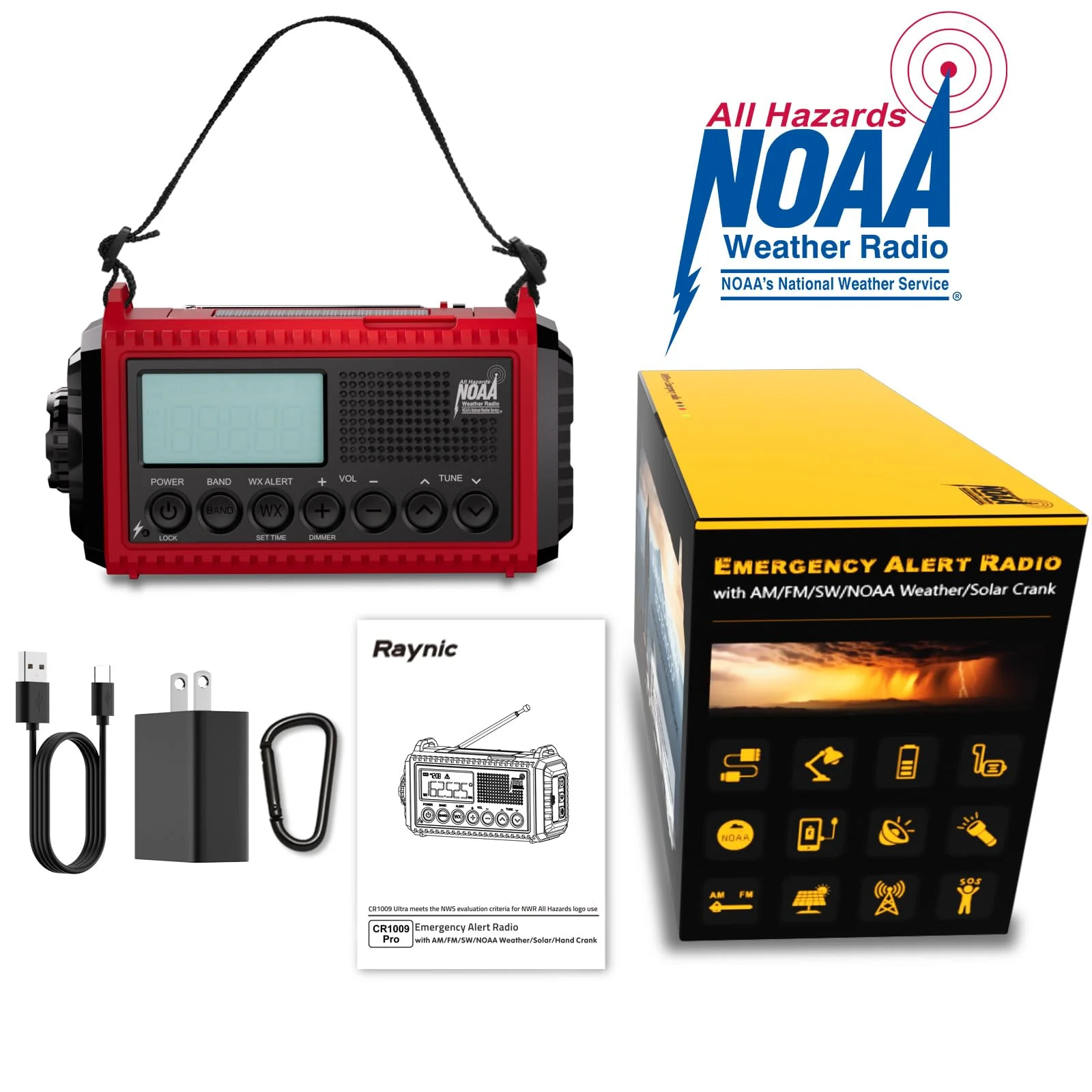 Raynic Emergency Radio, 5000mAh/18500mWh Weather Radio, Solar Hand Crank Emergency Radio with AM/FM/SW/NOAA, Cell Phone Charger, Headphone Jack, Flashlight, Type-C Charging and SOS Siren for Hurricane