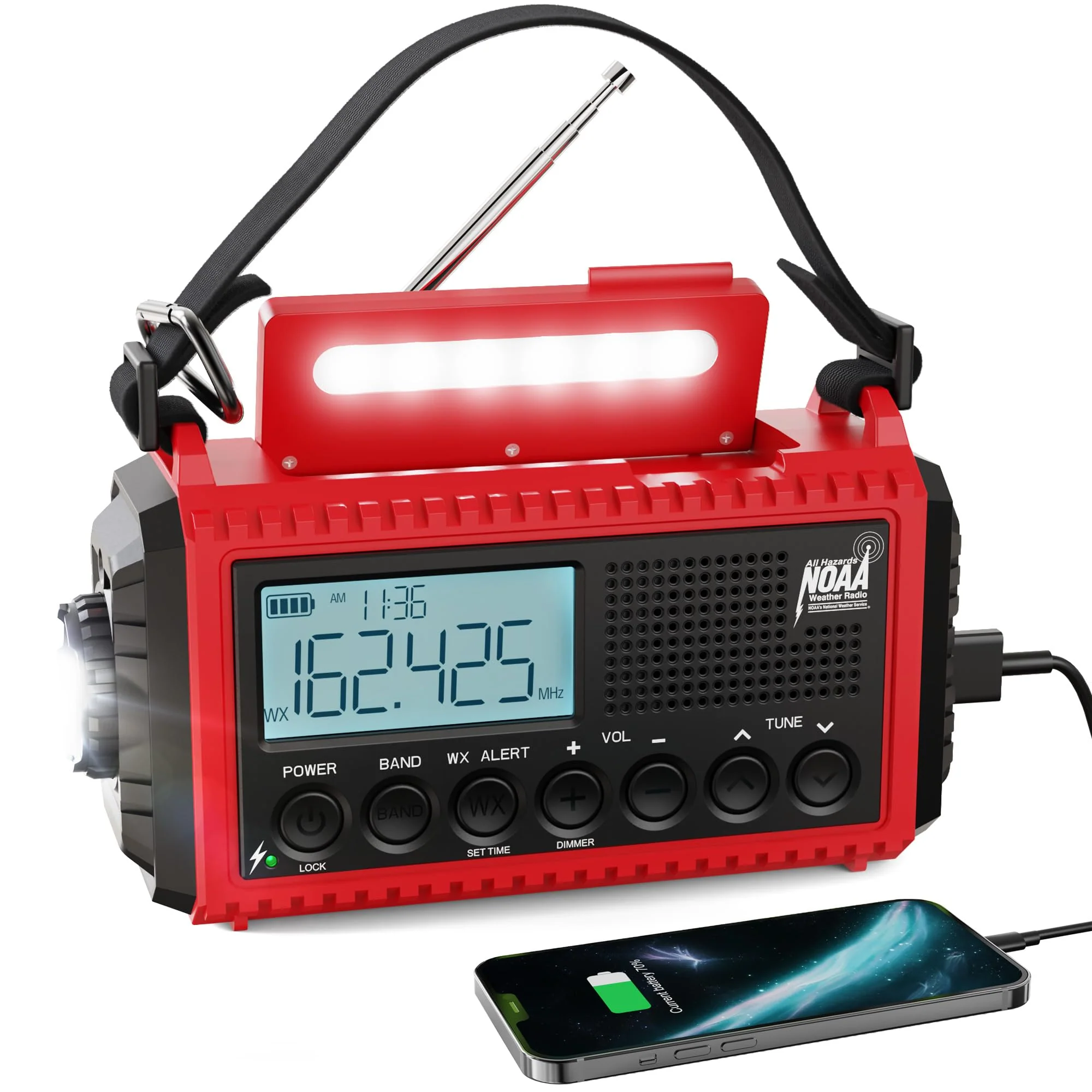 Raynic Emergency Radio, 5000mAh/18500mWh Weather Radio, Solar Hand Crank Emergency Radio with AM/FM/SW/NOAA, Cell Phone Charger, Headphone Jack, Flashlight, Type-C Charging and SOS Siren for Hurricane - Image 2