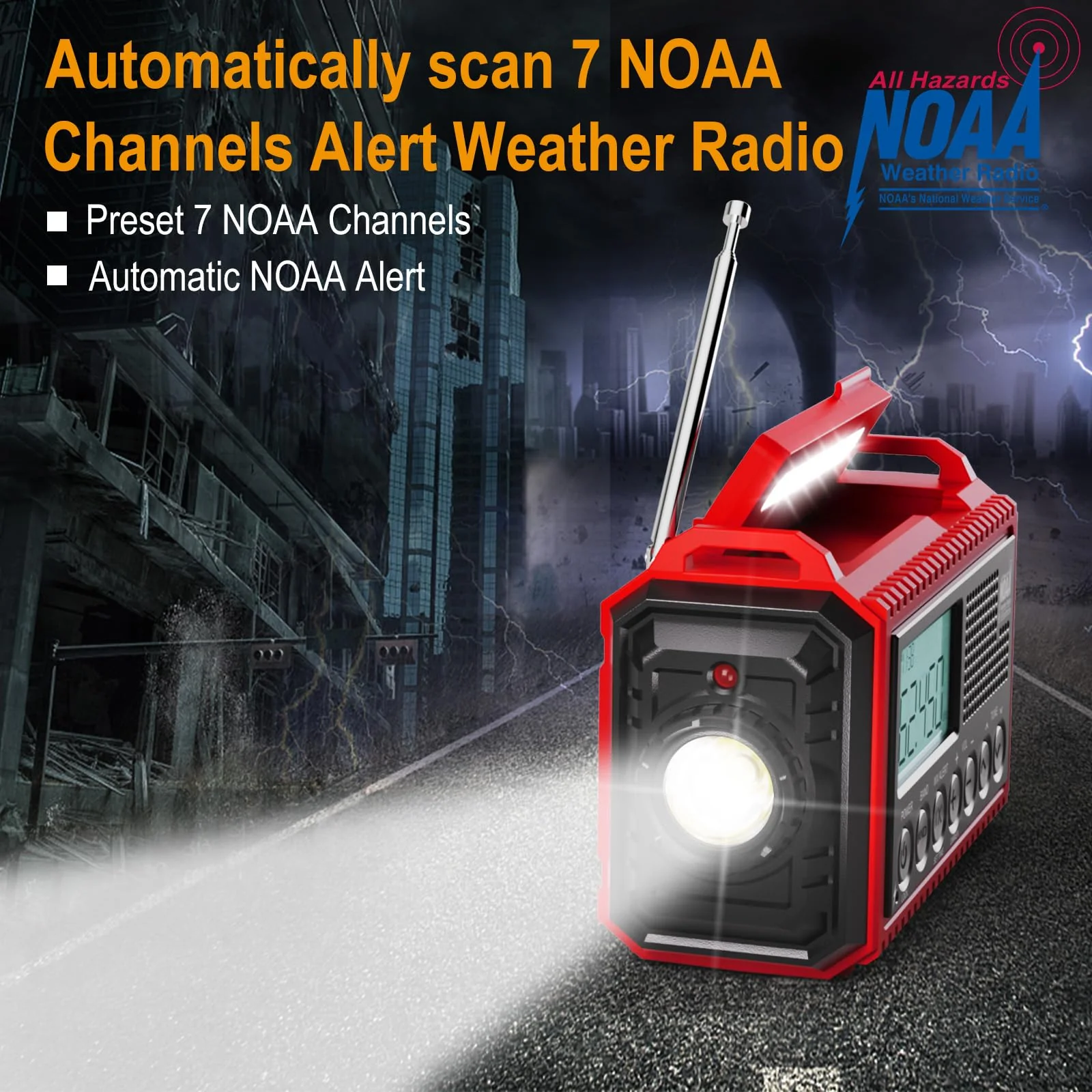 Raynic Emergency Radio, 5000mAh/18500mWh Weather Radio, Solar Hand Crank Emergency Radio with AM/FM/SW/NOAA, Cell Phone Charger, Headphone Jack, Flashlight, Type-C Charging and SOS Siren for Hurricane - Image 3