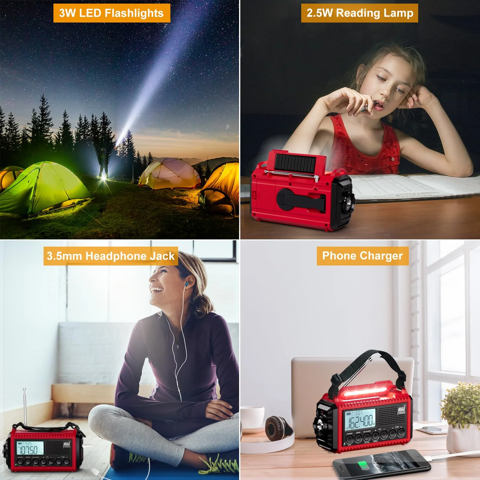 Raynic Emergency Radio, 5000mAh/18500mWh Weather Radio, Solar Hand Crank Emergency Radio with AM/FM/SW/NOAA, Cell Phone Charger, Headphone Jack, Flashlight, Type-C Charging and SOS Siren for Hurricane - Image 4